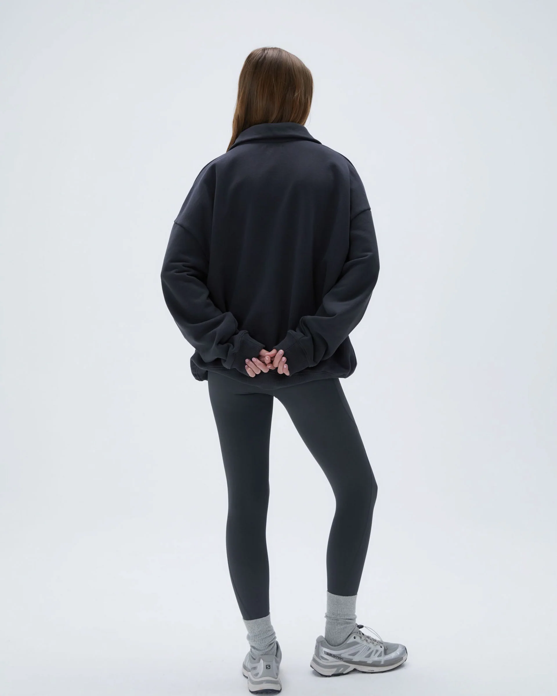 "A" Oversized Funnel Neck Zip Sweatshirt - Graphite Grey - Image 3