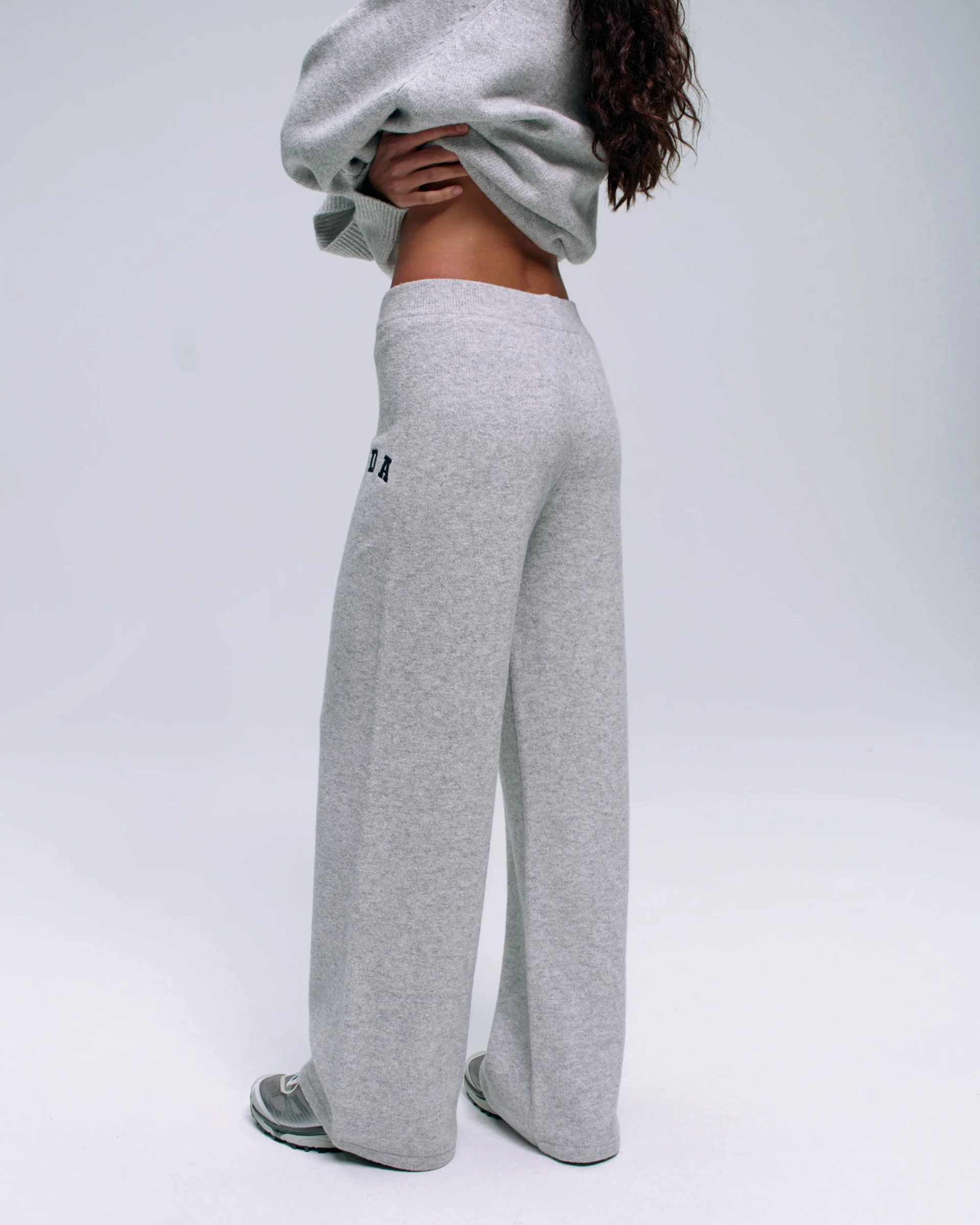 ADA Knit Straight Leg Sweatpants - Light Grey Melange/Navy Blue - Image 3