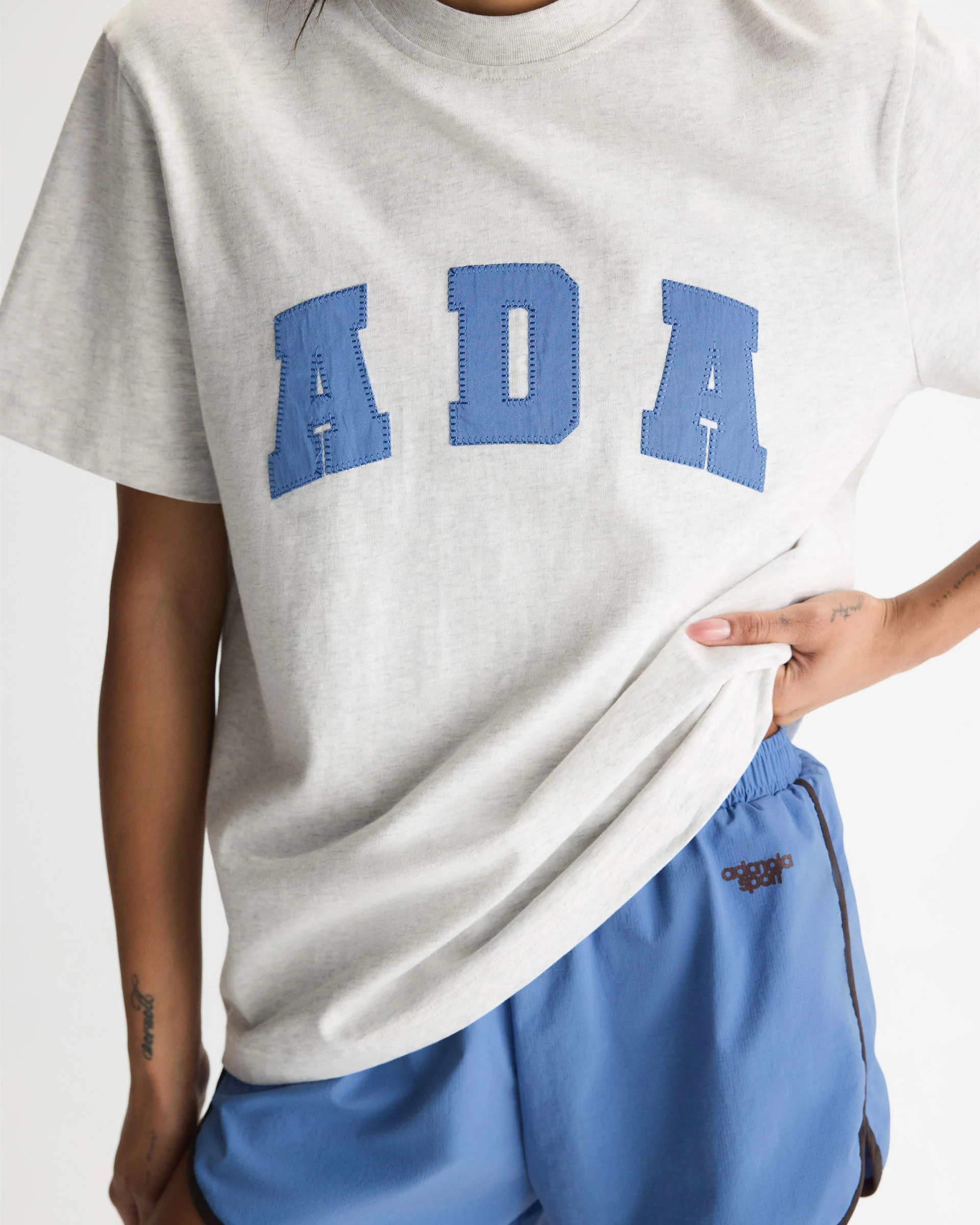 ADA Short Sleeve Oversized T-shirt - Light Grey Melange/Blossom Blue - Image 3