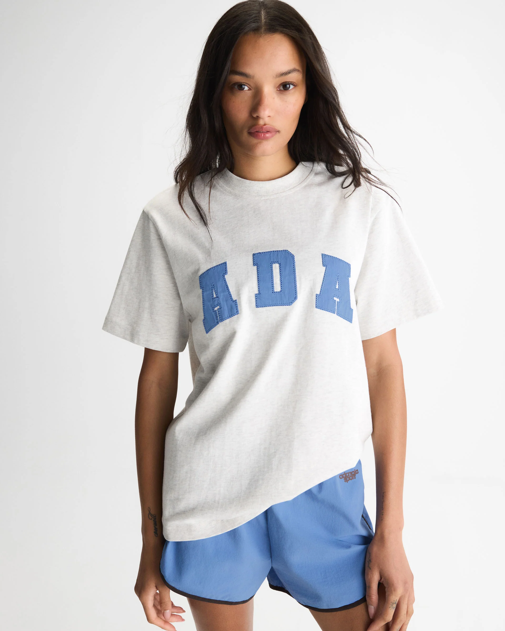 ADA Short Sleeve Oversized T-shirt - Light Grey Melange/Blossom Blue - Image 4