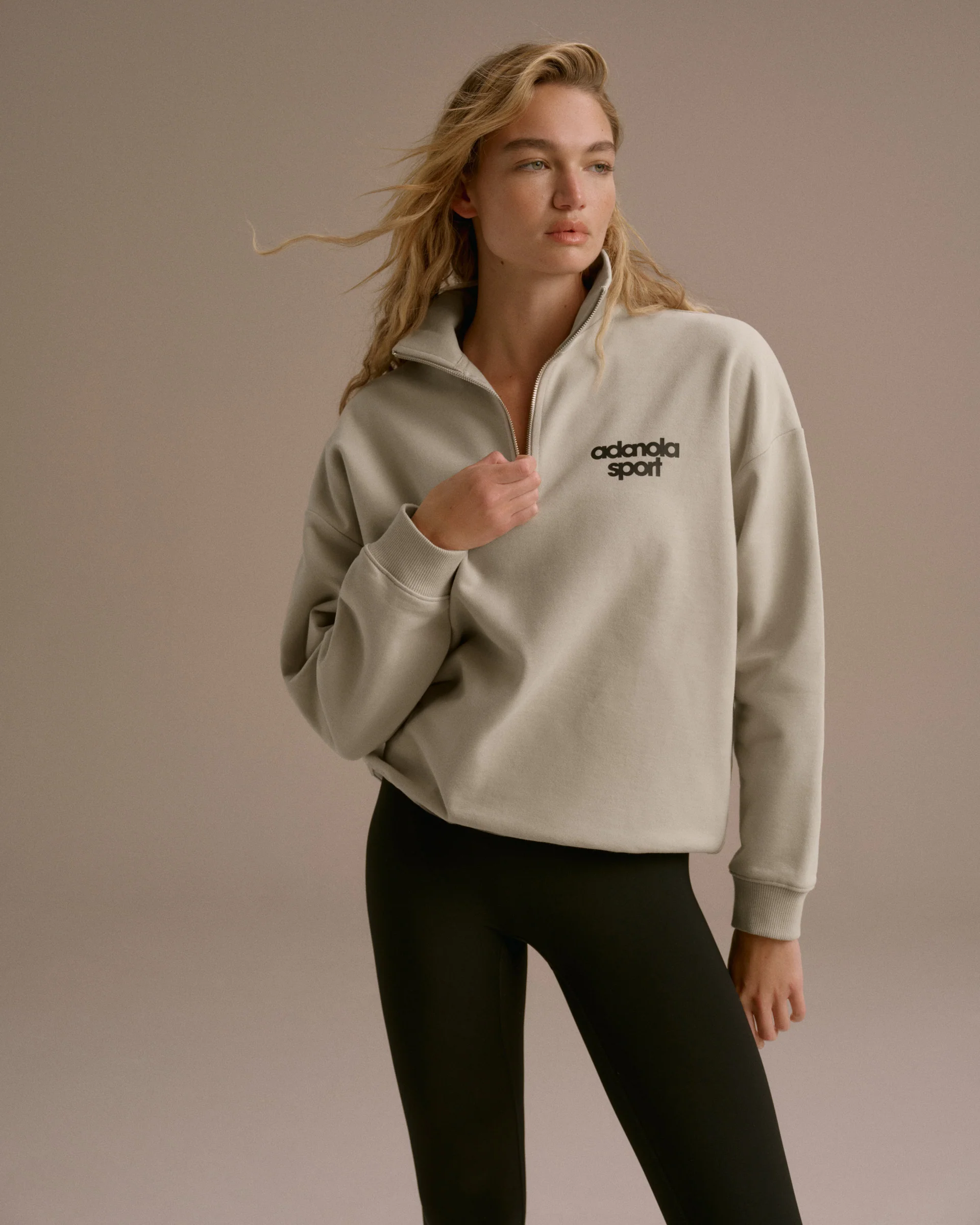 AS Bold Oversized Funnel Neck Zip Sweatshirt - Stone/Black - Image 4