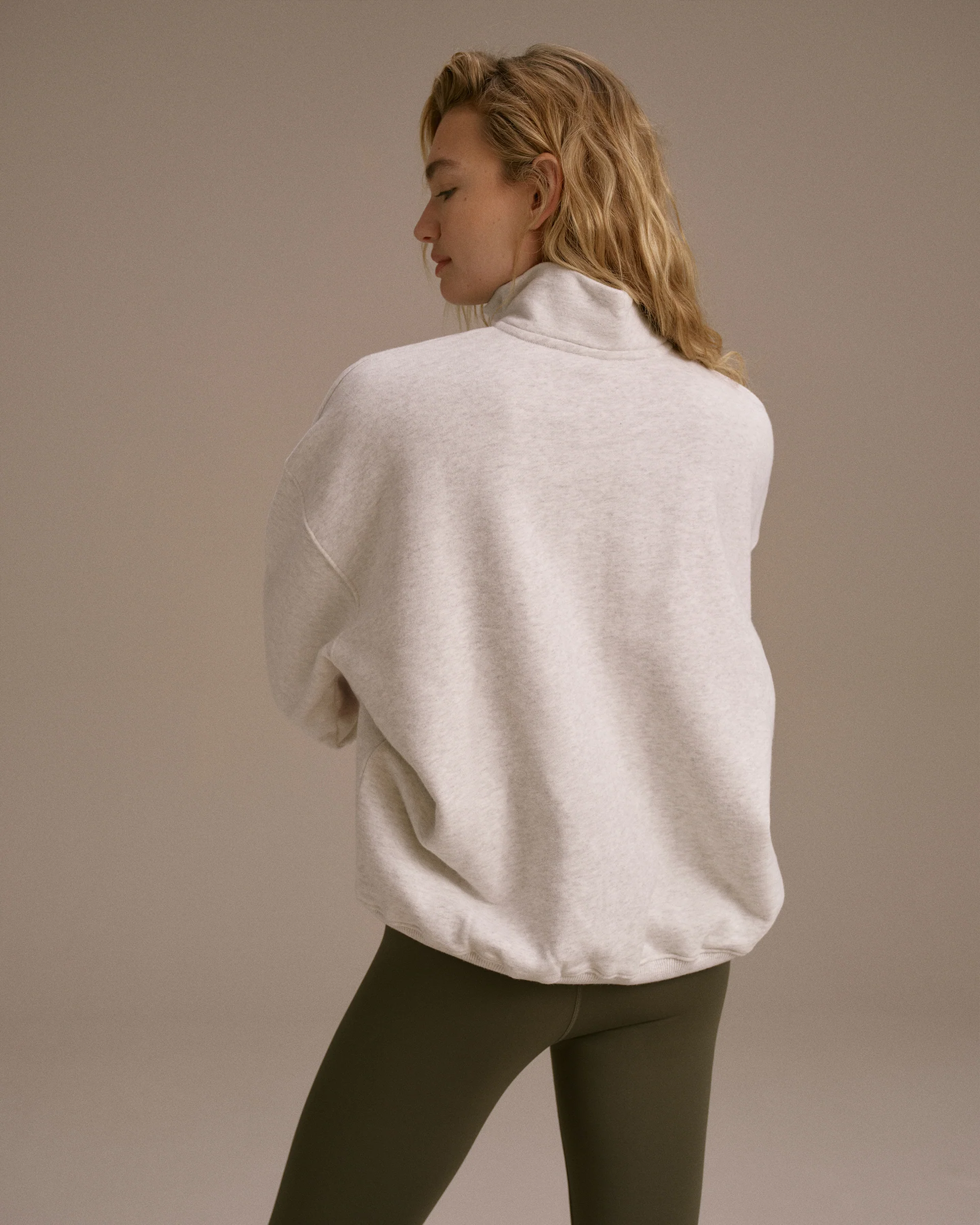 AS Oversized Full Zip Funnel Neck Sweatshirt - Light Grey Melange/Dark Olive - Image 2
