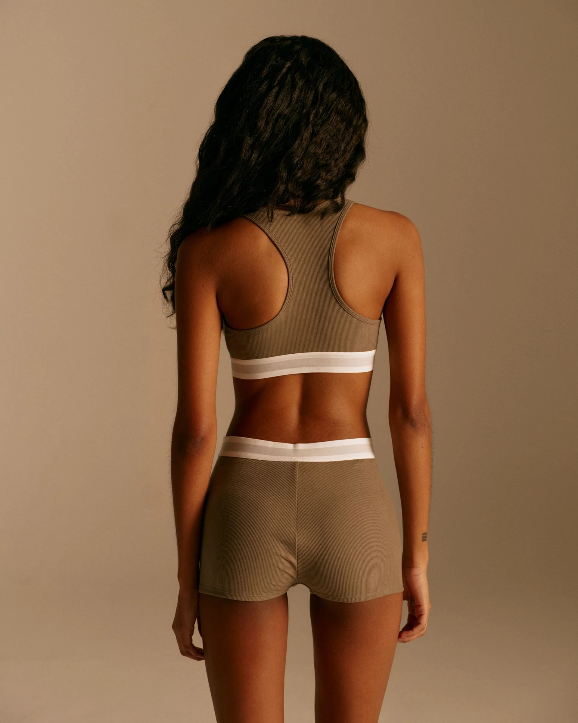 Branded Ribbed Racer Bra - Olive Green - Image 3