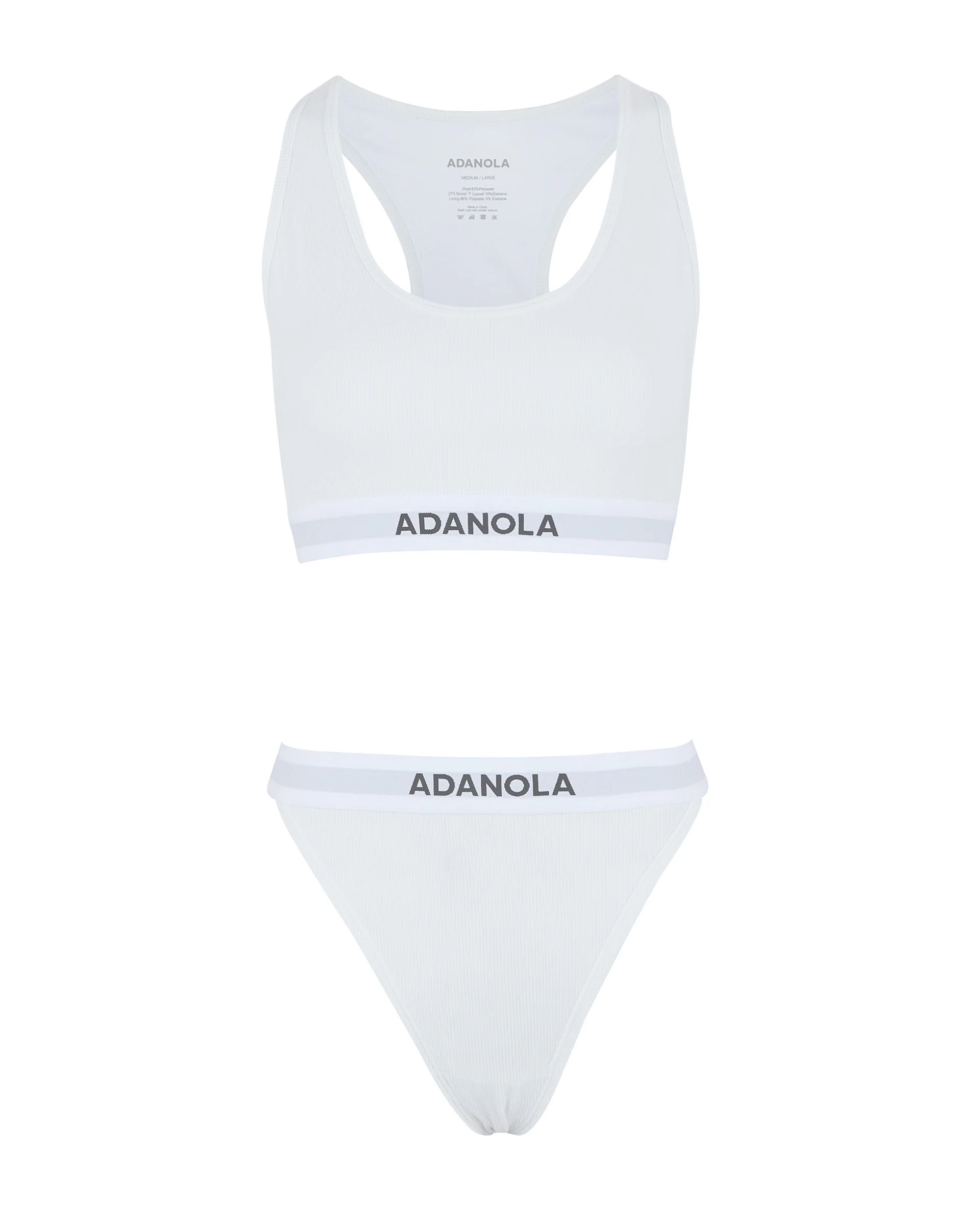 Branded Ribbed Racer Bra - White - Image 5