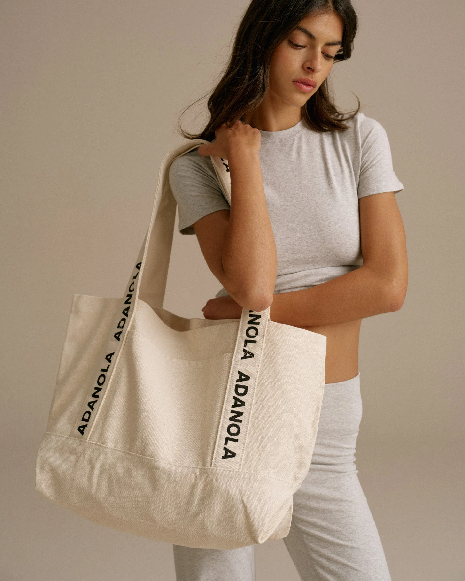 Branded Strap Tote Bag - Cream/Black - Image 3