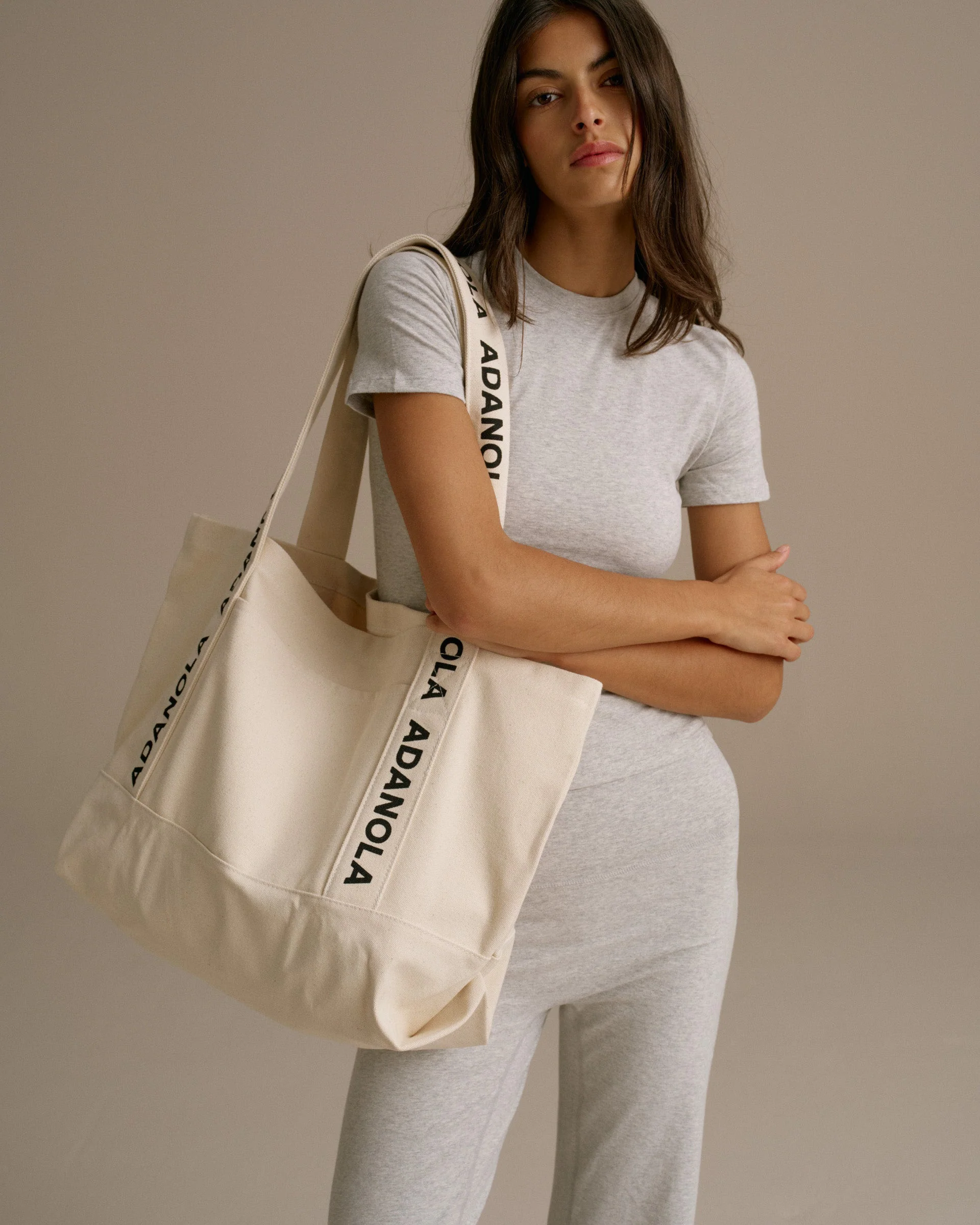 Branded Strap Tote Bag - Cream/Black - Image 5