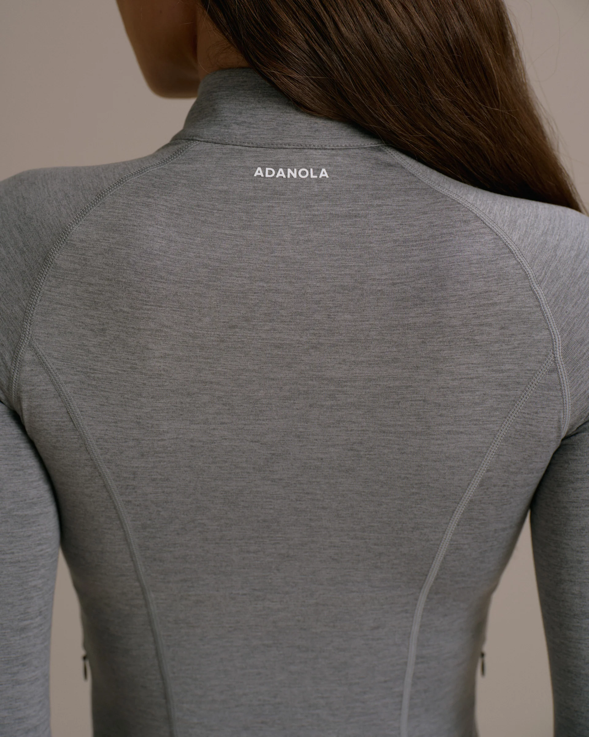Brushed Long Sleeve Zip Up Top - Dark Grey Melange - Image 3