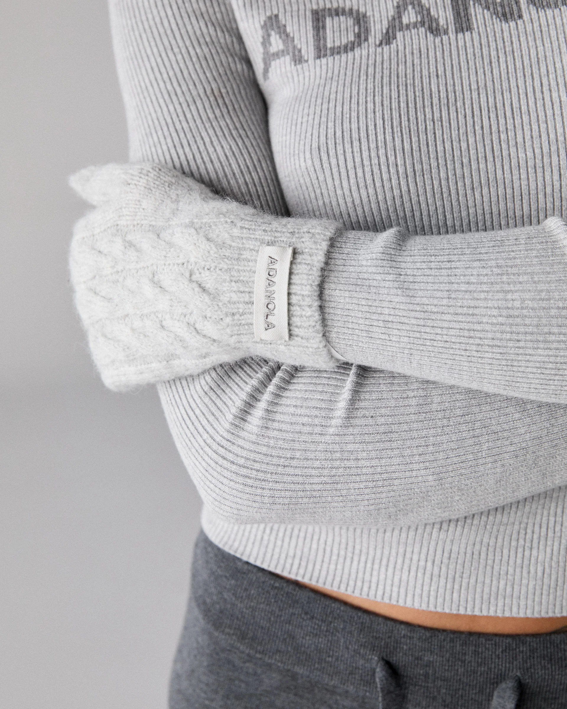 Cable Knit Mittens - Light Grey Melange - Image 4