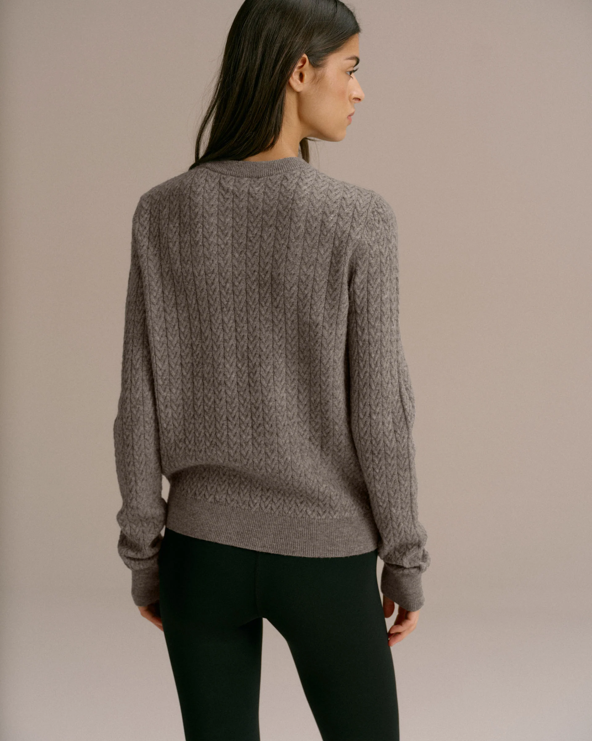 Cable Knit Sweatshirt - Dark Grey Melange - Image 2