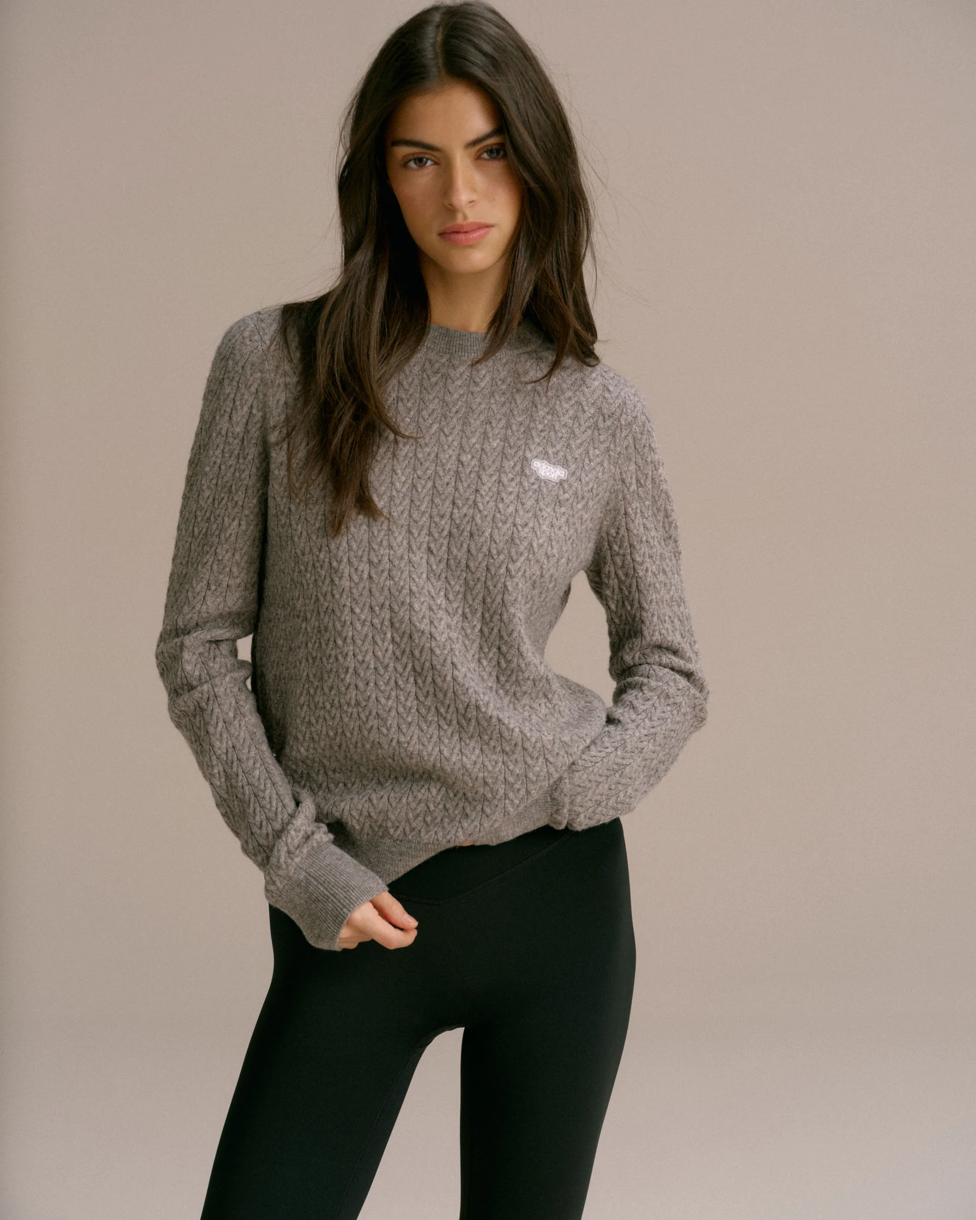 Cable Knit Sweatshirt - Dark Grey Melange - Image 5