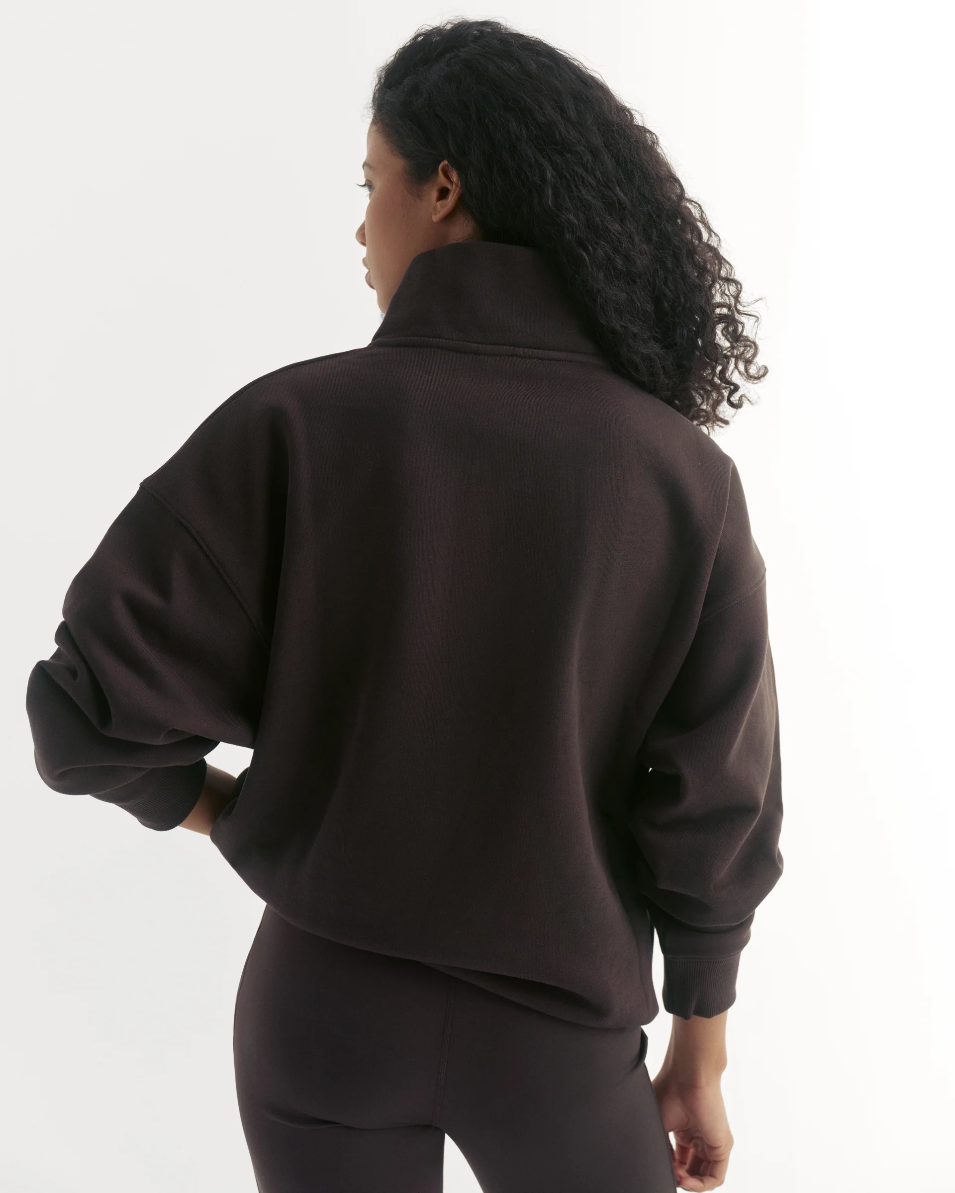 Campus Relaxed Funnel Neck Zip Sweatshirt - Coffee Bean/Marshmallow White - Image 2