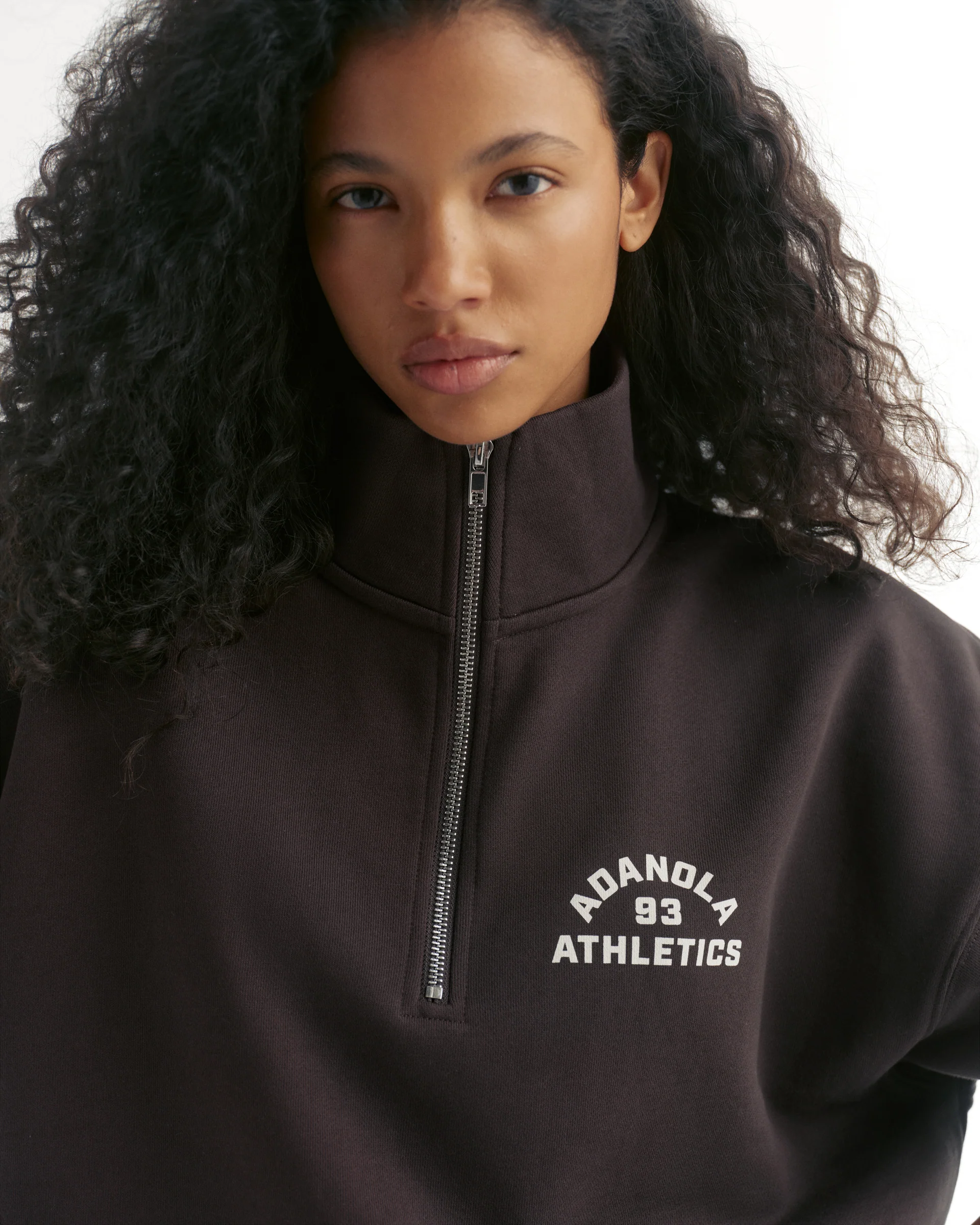 Campus Relaxed Funnel Neck Zip Sweatshirt - Coffee Bean/Marshmallow White - Image 3