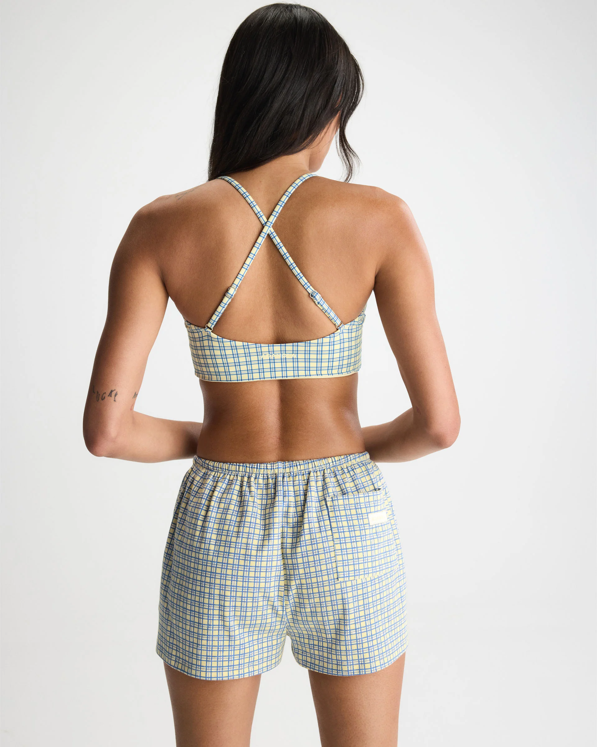 Checked Slub Lounge Shorts - Buttercream - Image 5