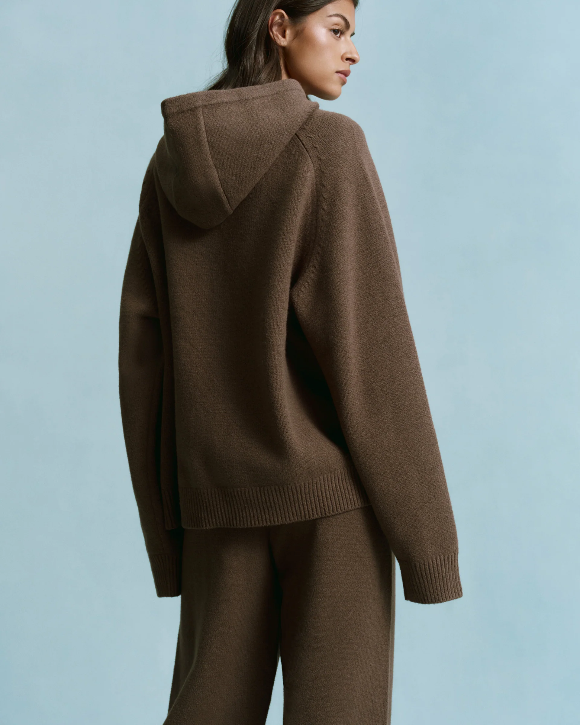 Chest Varsity Oversized Knit Hoodie - Dark Cocoa Brown/Marshmallow White - Image 2