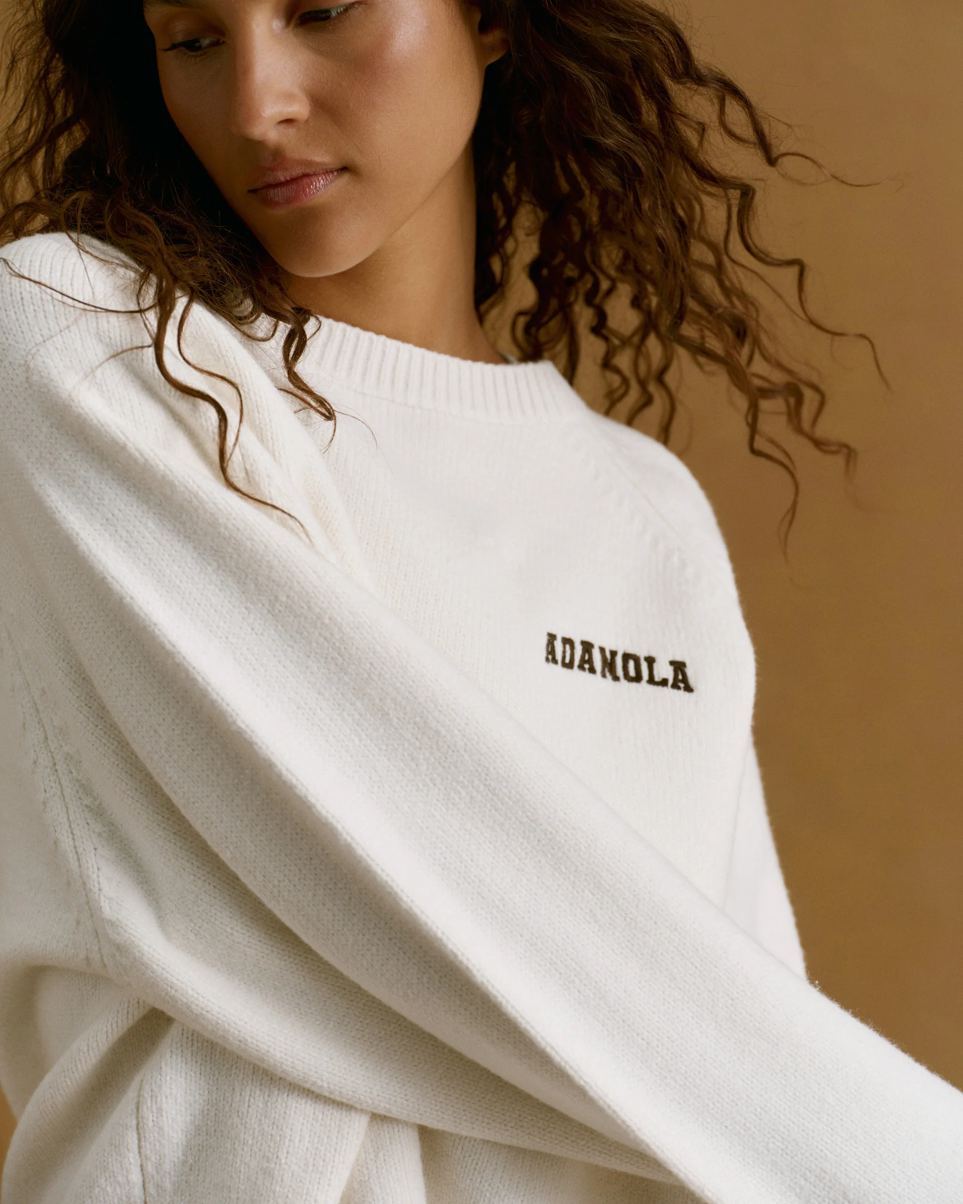 Chest Varsity Oversized Knit Sweatshirt - Cream/Coffee Bean - Image 3