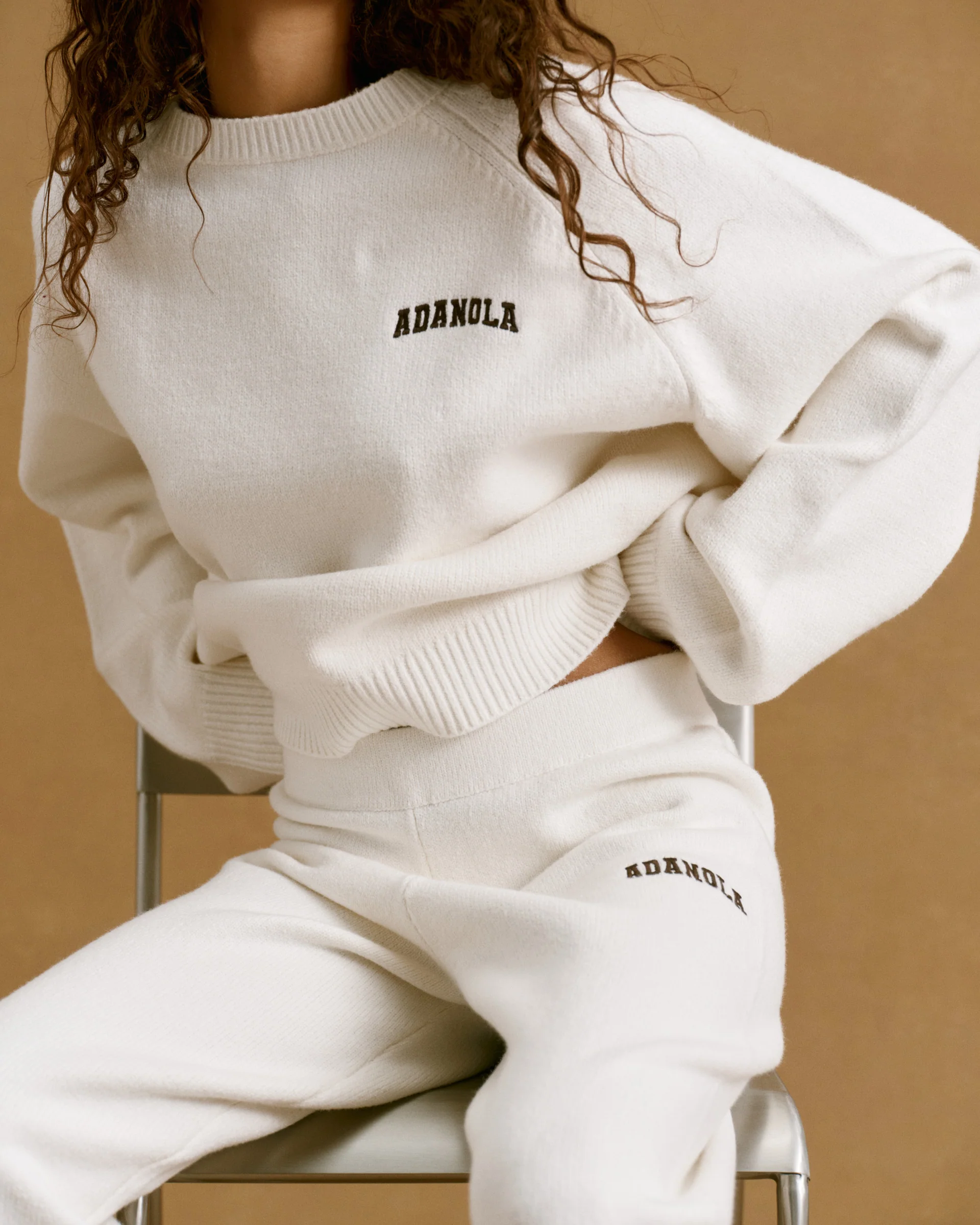 Chest Varsity Oversized Knit Sweatshirt - Cream/Coffee Bean - Image 4