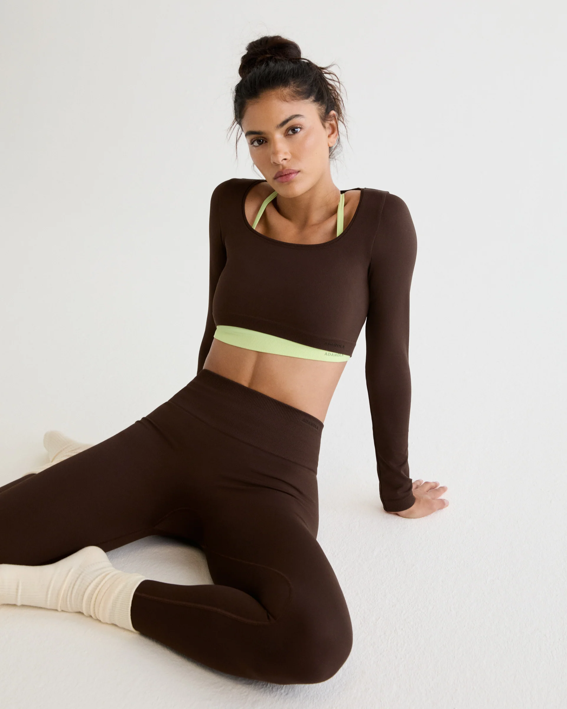 Classic Seamless Open Back Long Sleeve Top - Chocolate Brown - Image 4