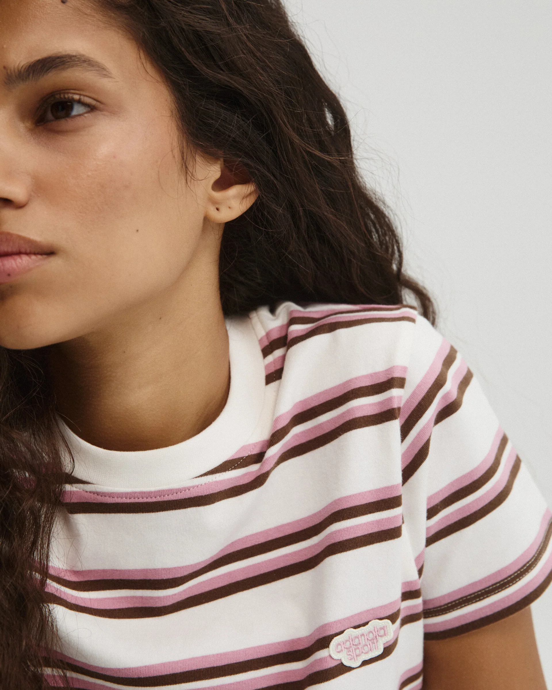 Stripe Branded Classic T-shirt - Dusty Pink/Marshmallow White - Image 3