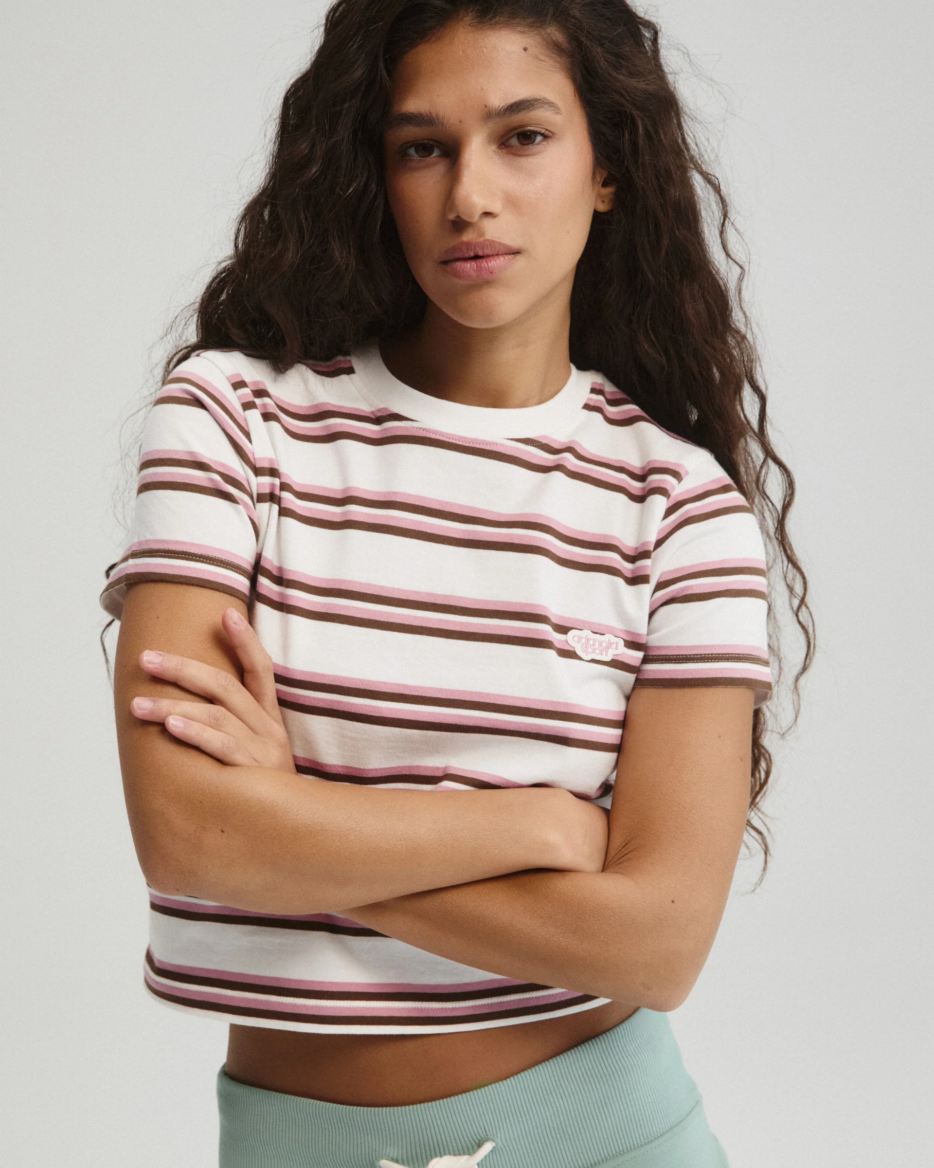 Stripe Branded Classic T-shirt - Dusty Pink/Marshmallow White - Image 4