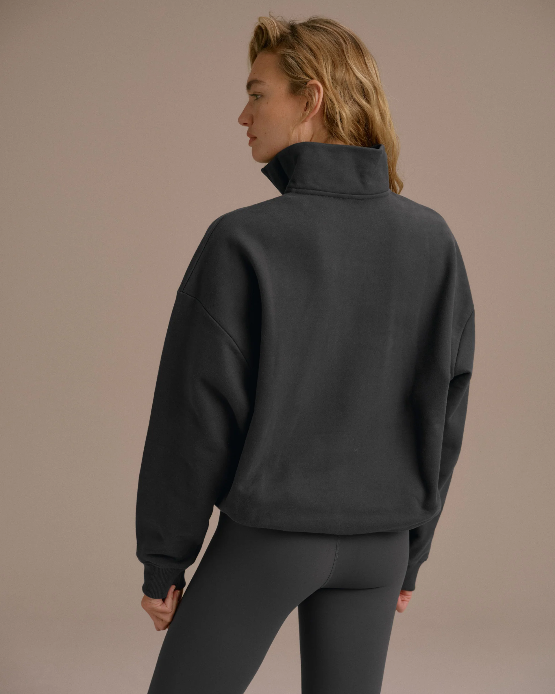Classics Oversized Funnel Neck Zip Sweatshirt - Graphite Grey/Marshmallow White - Image 2