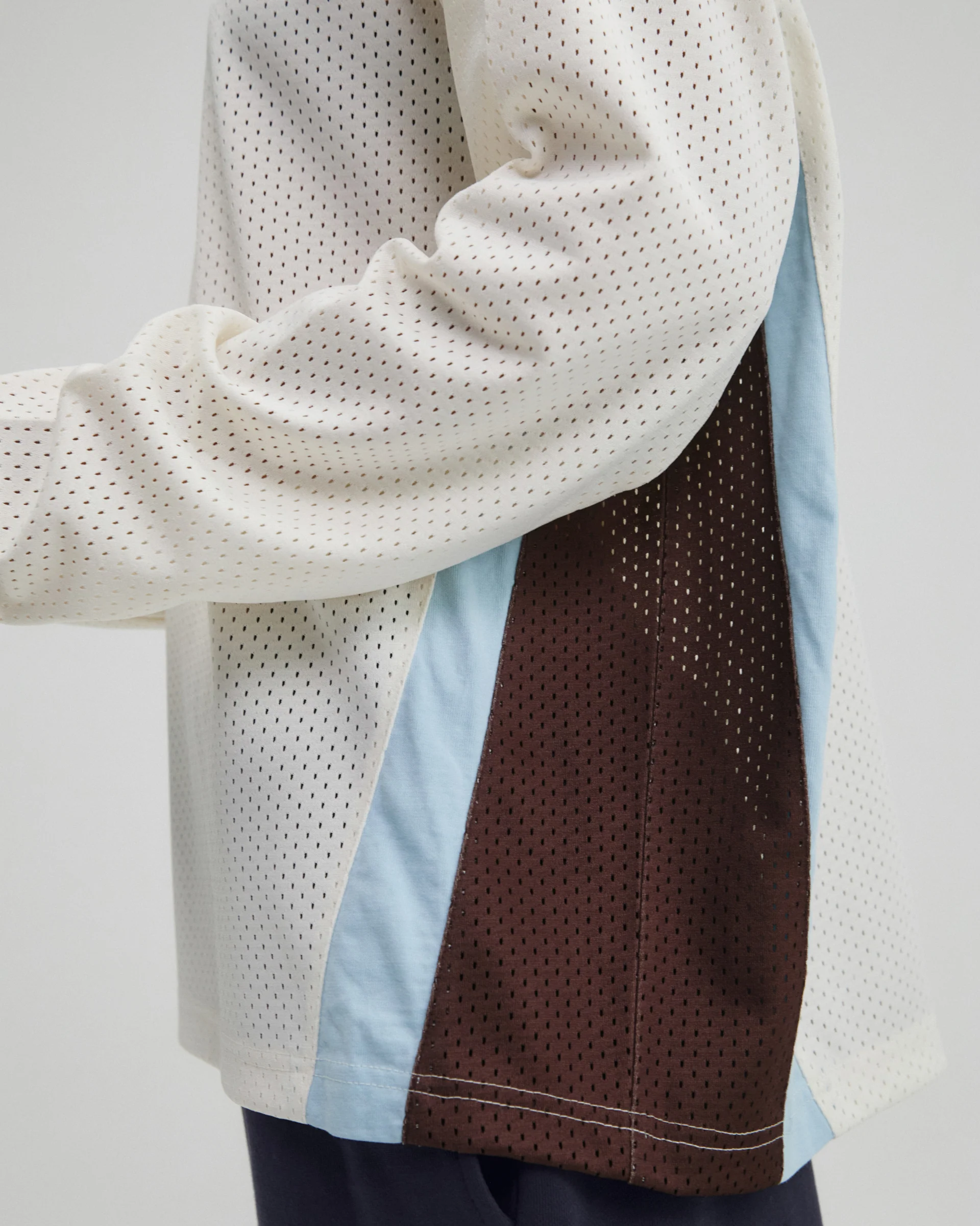 Collared Mesh Long Sleeve Jersey Top - Marshmallow White - Image 4