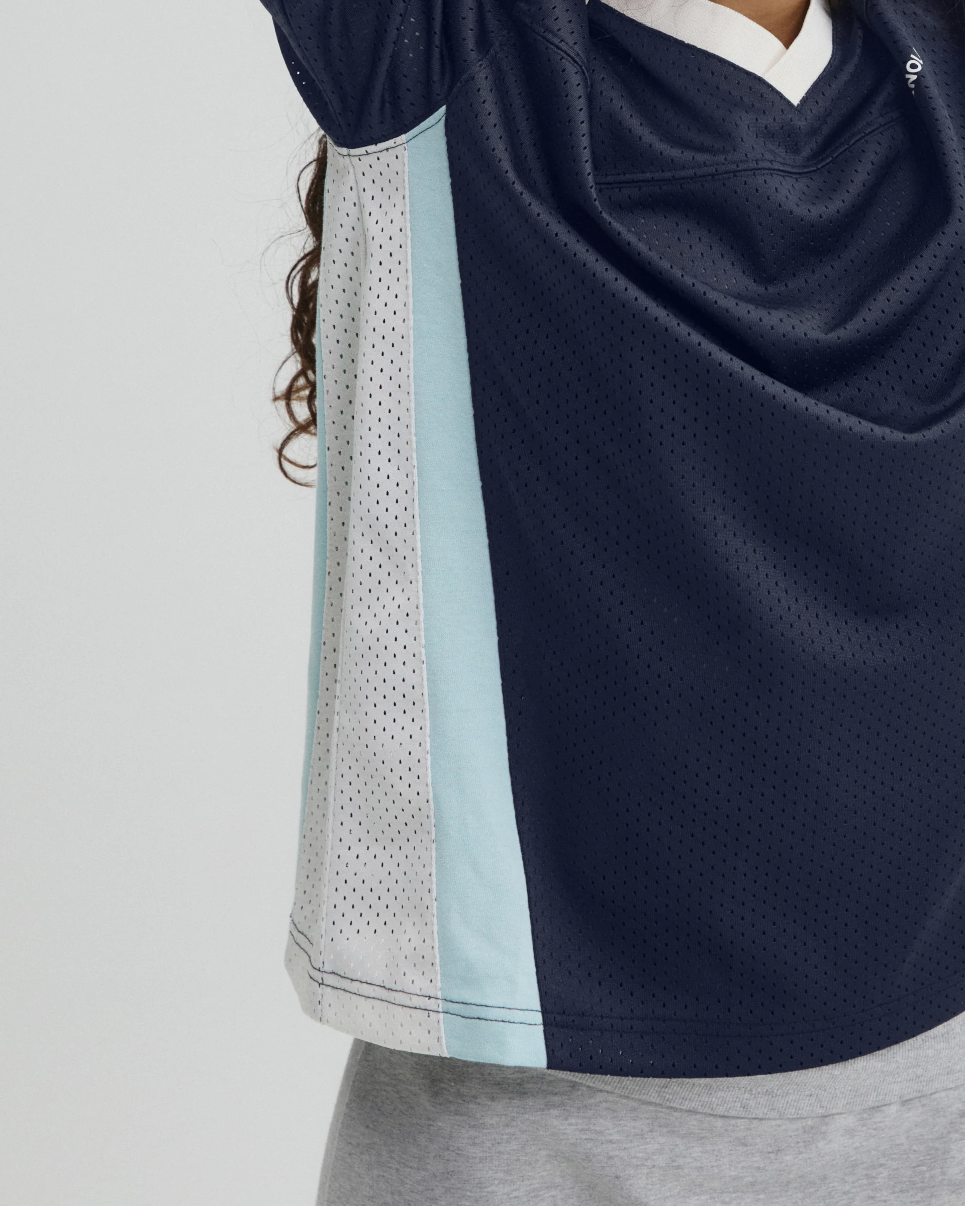 Collared Mesh Long Sleeve Jersey Top - Midnight Blue - Image 4