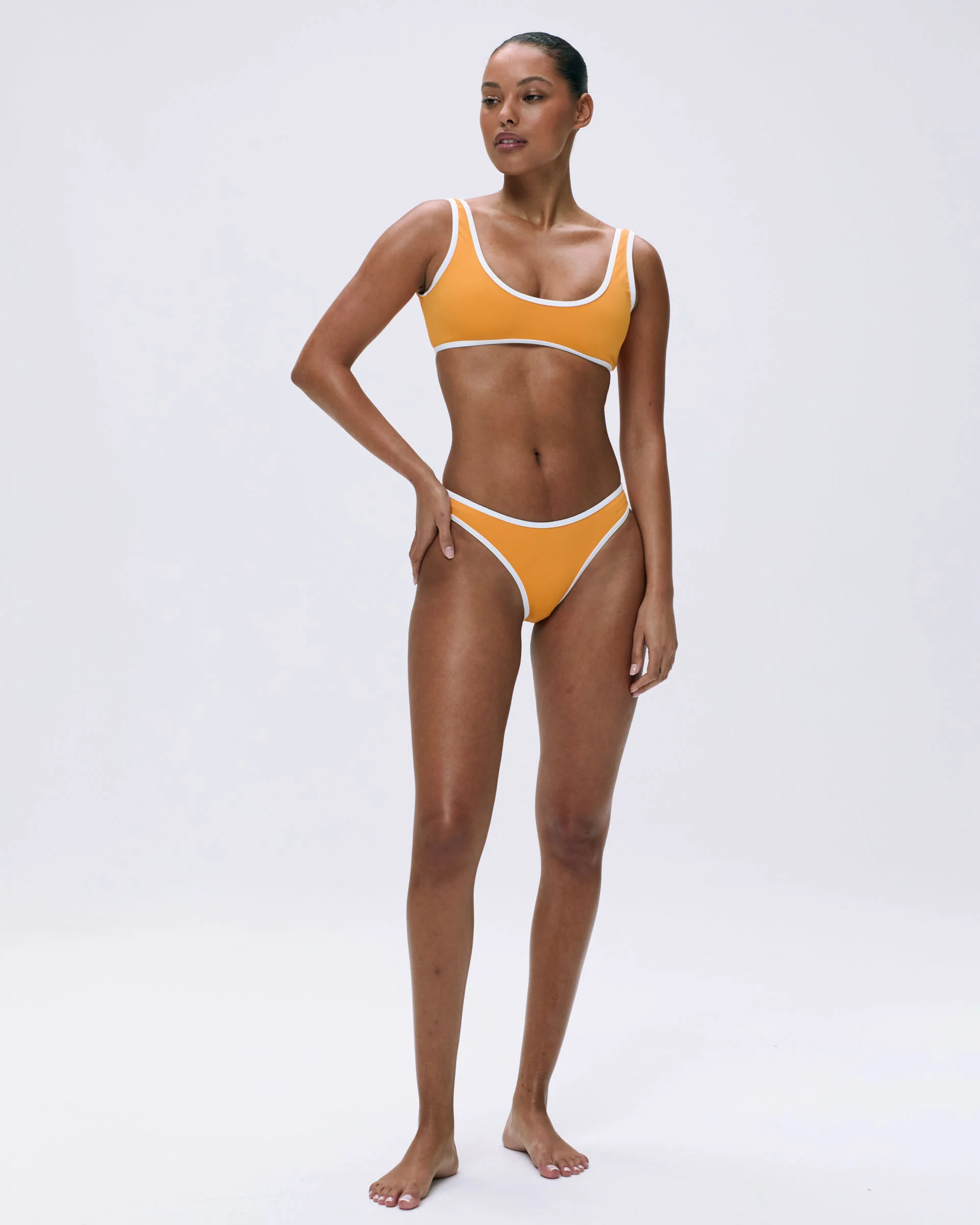 Contrast Scoop Bikini Top - Mango Orange/Marshmallow White - Image 5