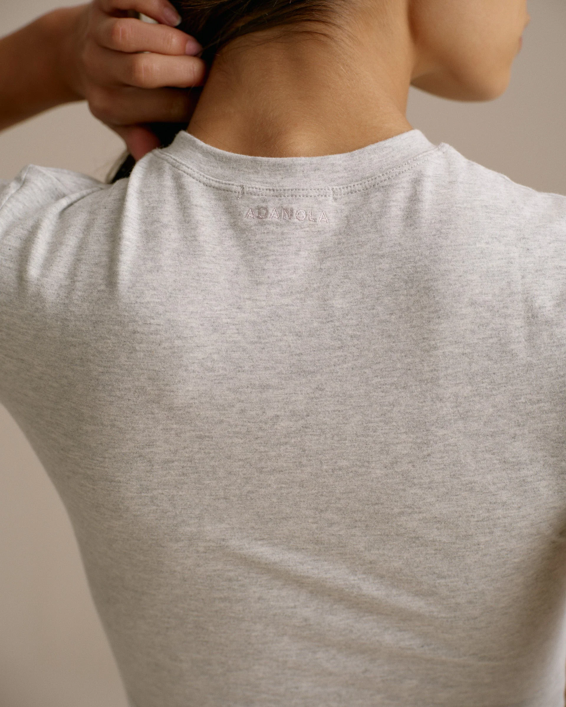 Cotton Short Sleeve Top - Grey Melange - Image 3