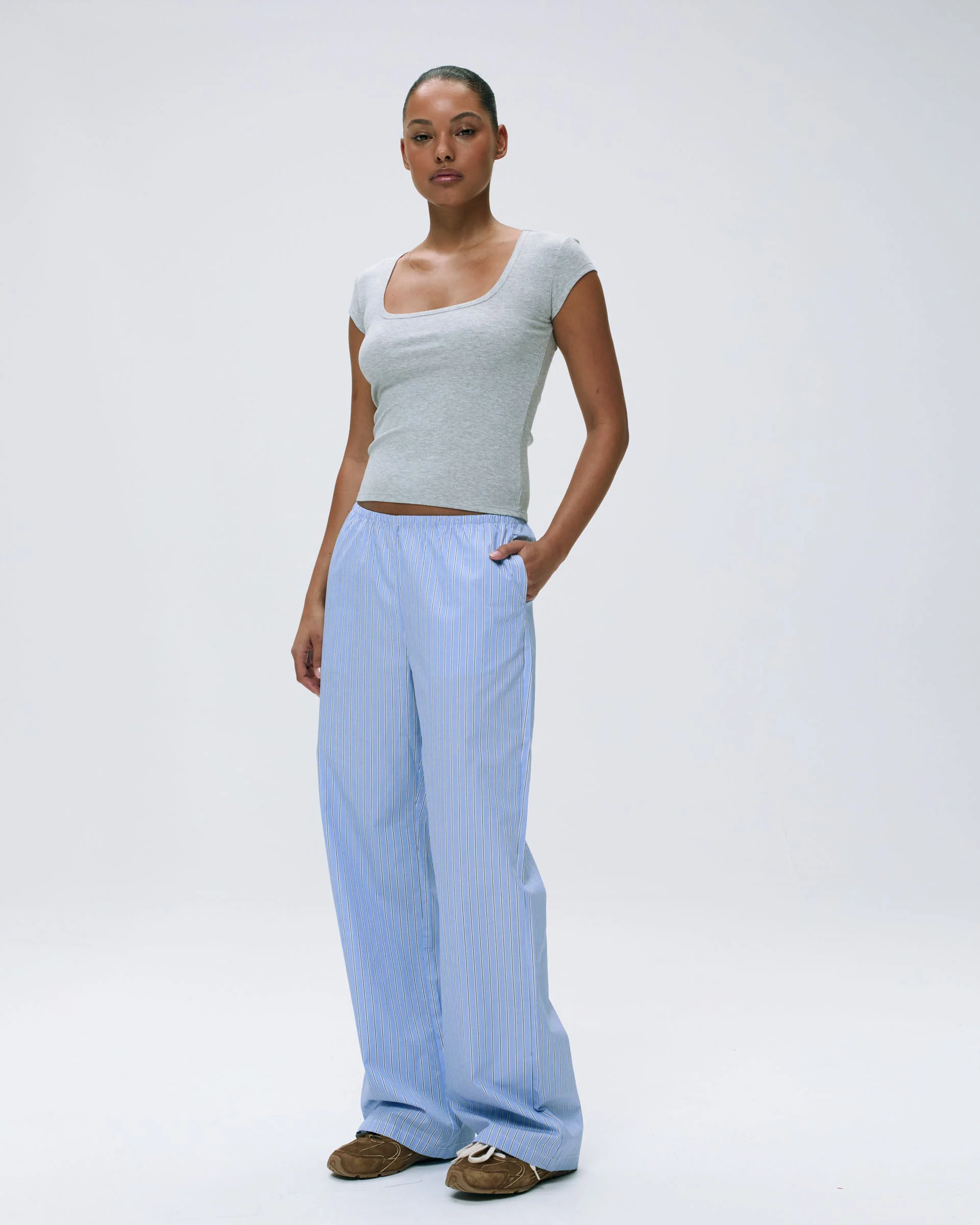 Cotton Stripe Pull On Pants - Blue/White - Image 6