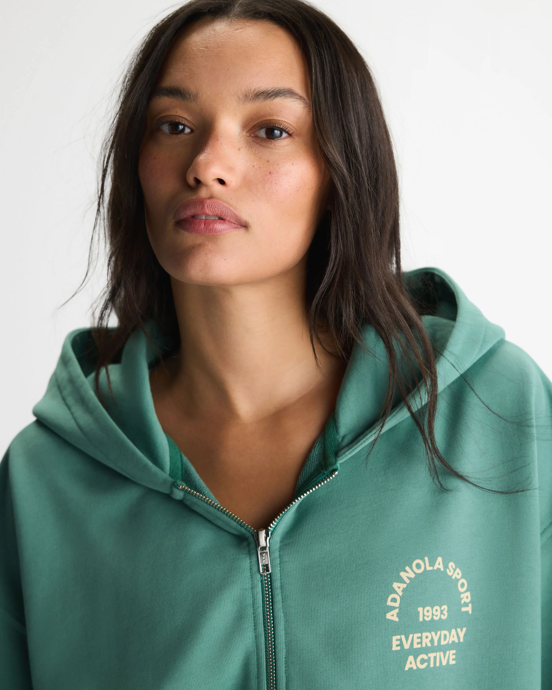 Everyday Active Washed Relaxed Zip Through Hoodie - Eucalyptus Green/Buttercream - Image 3