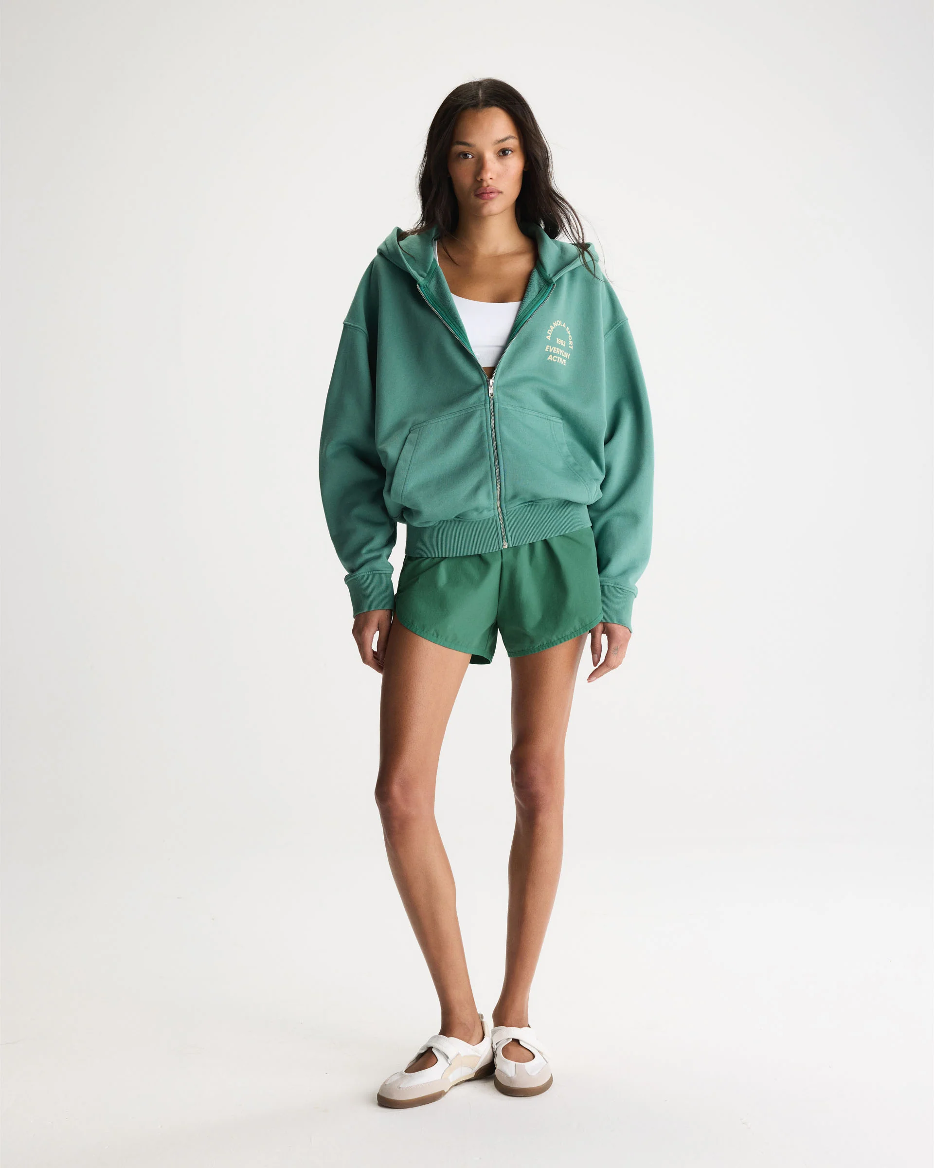 Everyday Active Washed Relaxed Zip Through Hoodie - Eucalyptus Green/Buttercream - Image 4