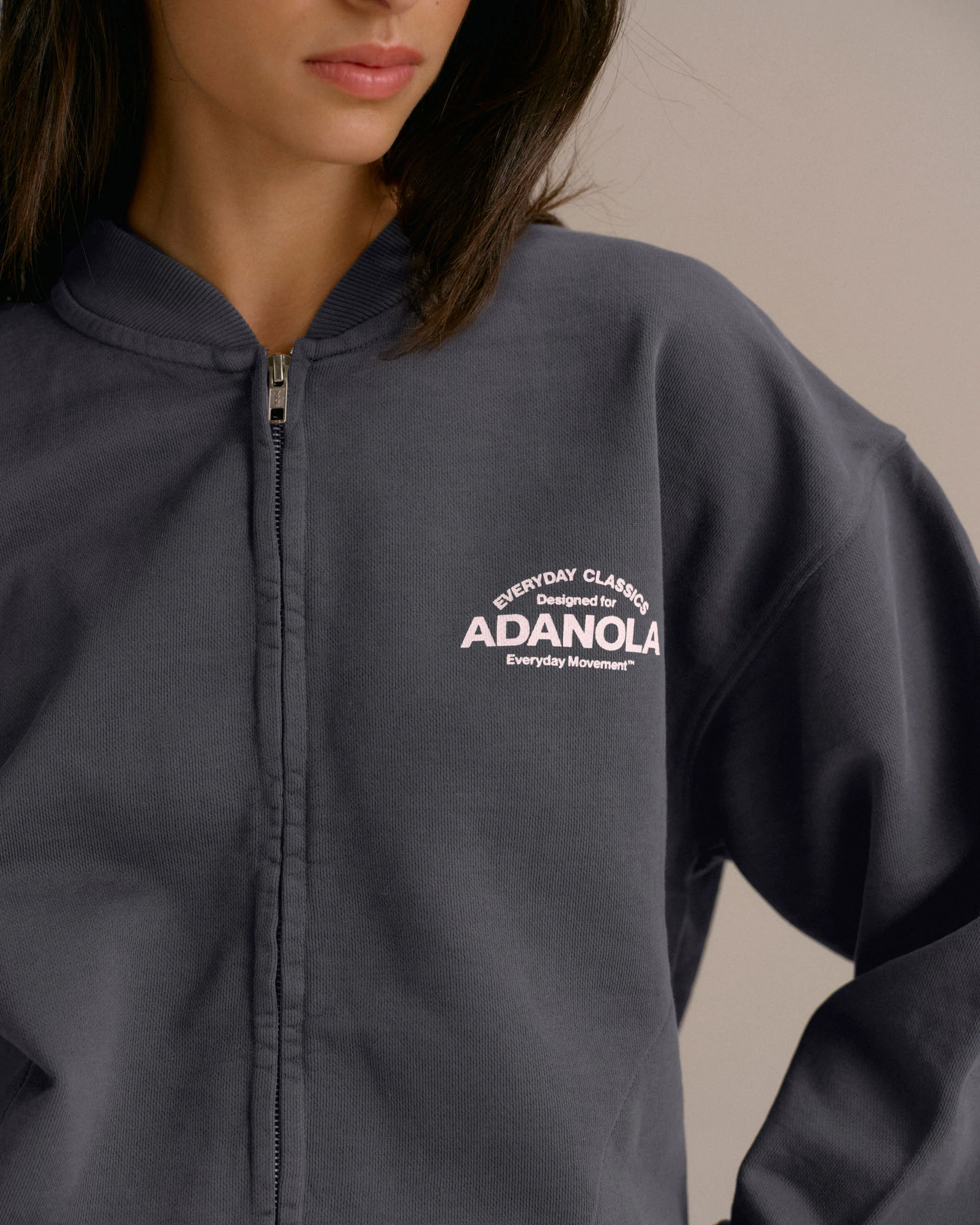 Classics Distressed Full Zip Sweatshirt - Charcoal Grey/Blush Pink - Image 3
