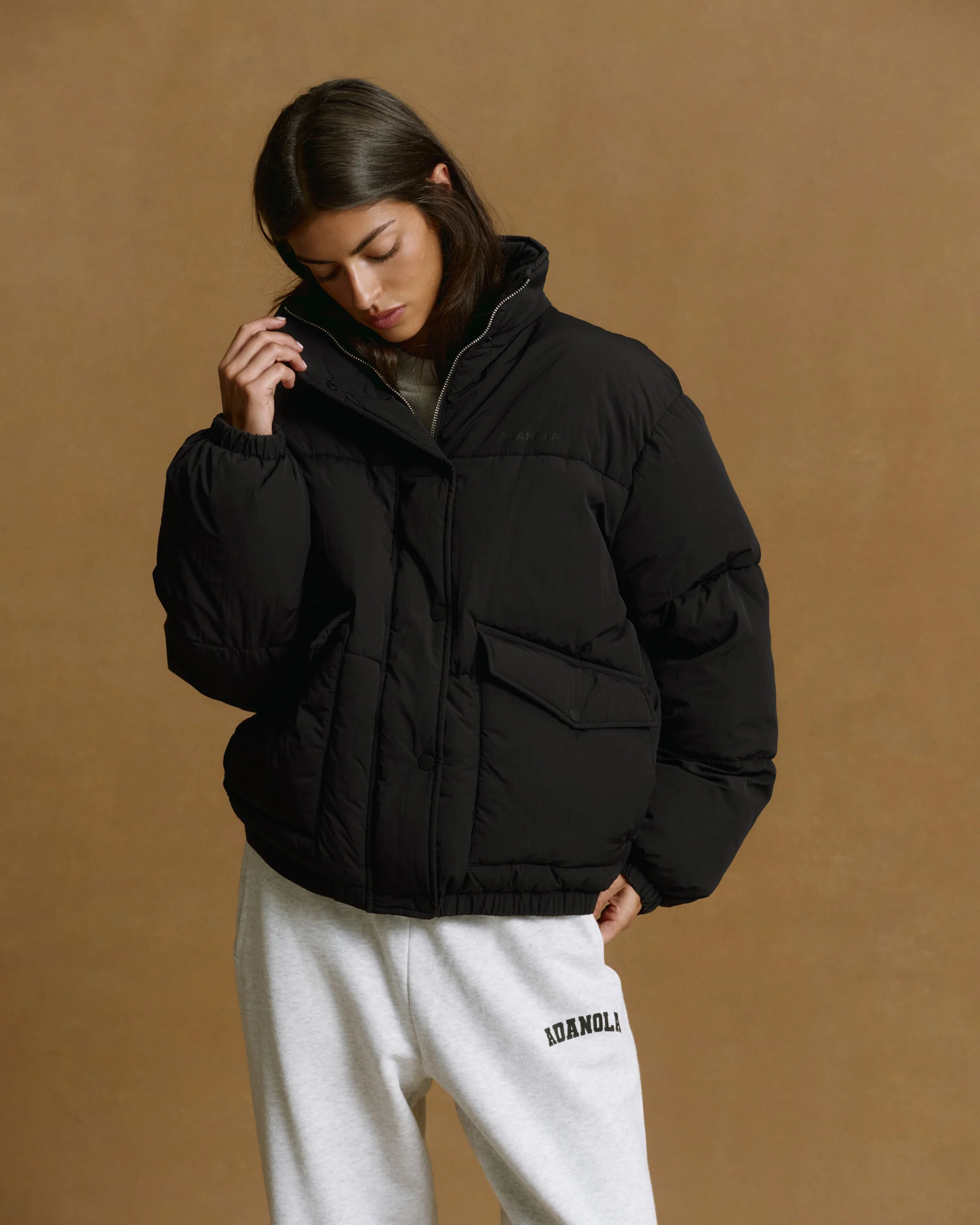 Funnel Neck Puffer Jacket - Black - Image 4