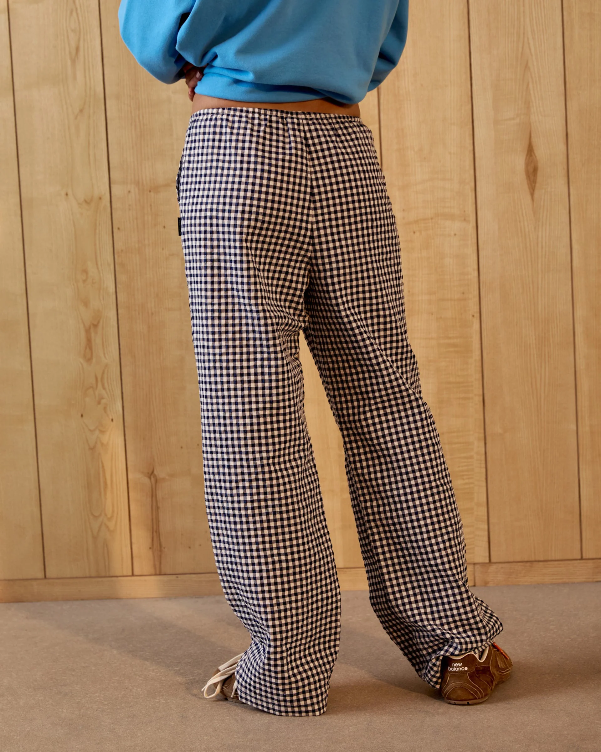 Gingham Drawstring Pants - Navy Blue/White - Image 3