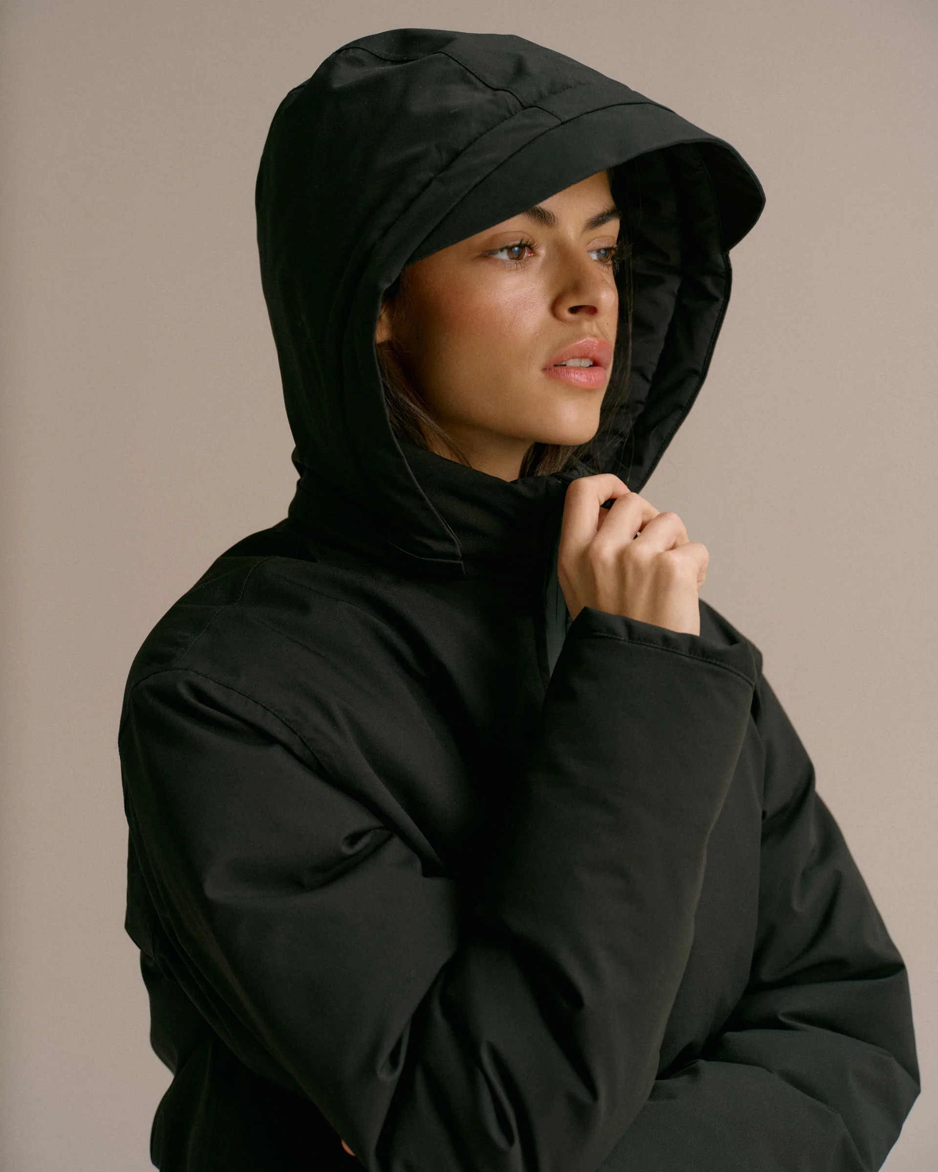 Hooded Waterproof Coat - Black - Image 2