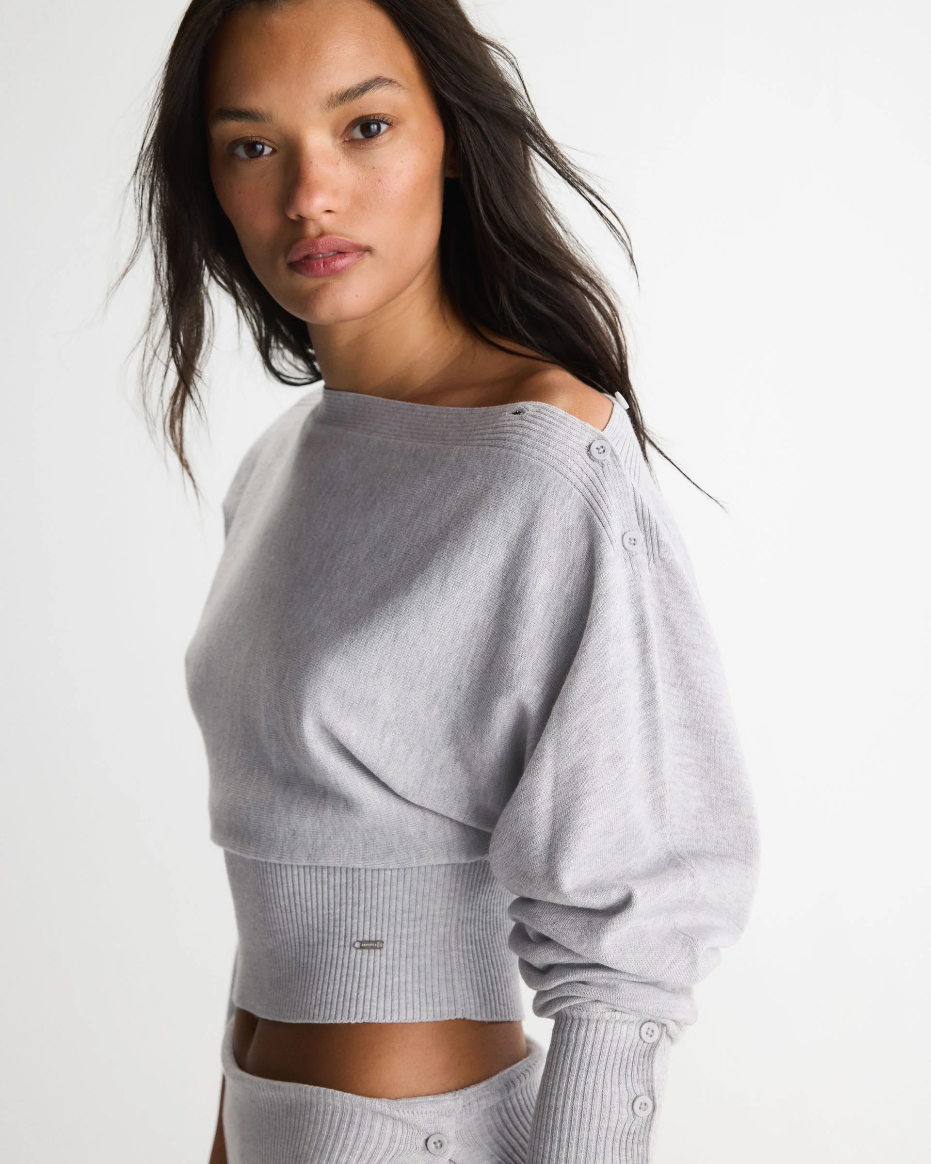 Knit Boat Neck Top - Light Grey Melange - Image 4