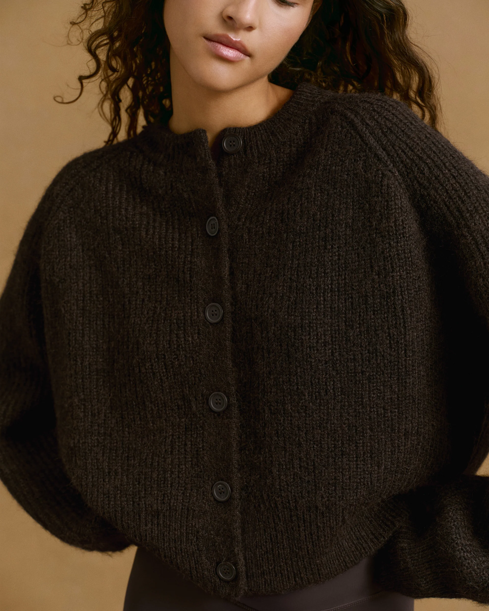 Knit Button Up Cardigan - Coffee Bean - Image 3
