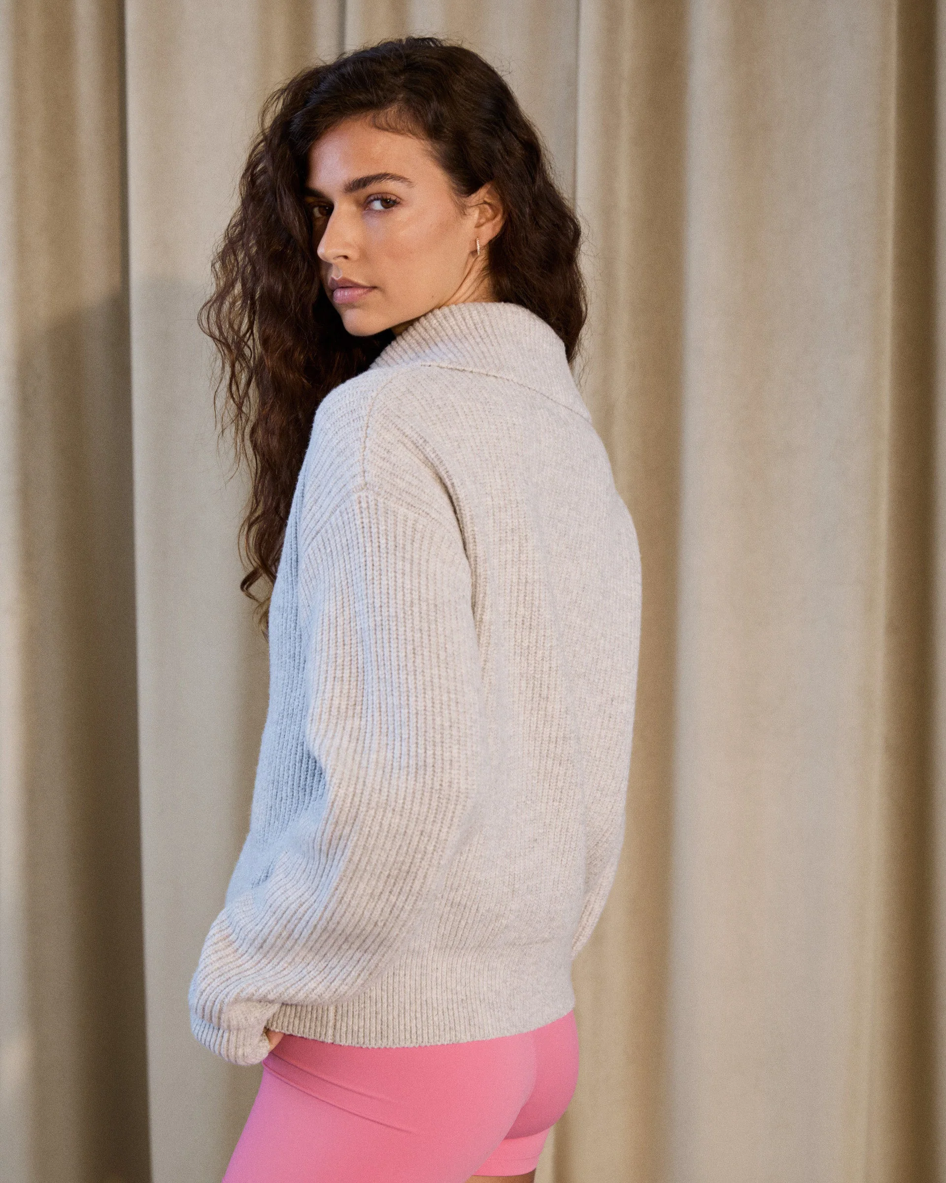 Knit Collar Cardigan - Light Grey Melange - Image 2
