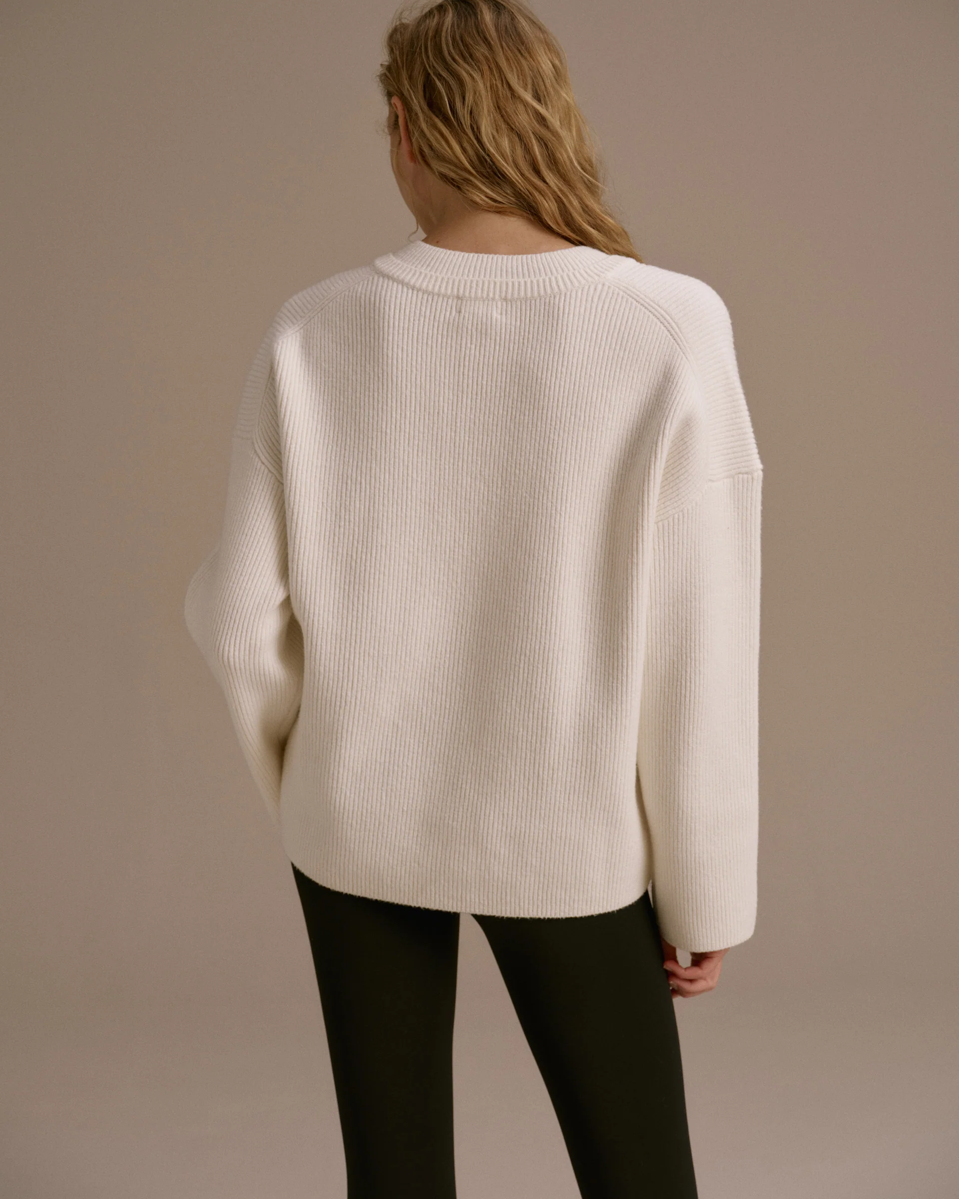 Knit Double V Neck Sweatshirt - Marshmallow White - Image 2