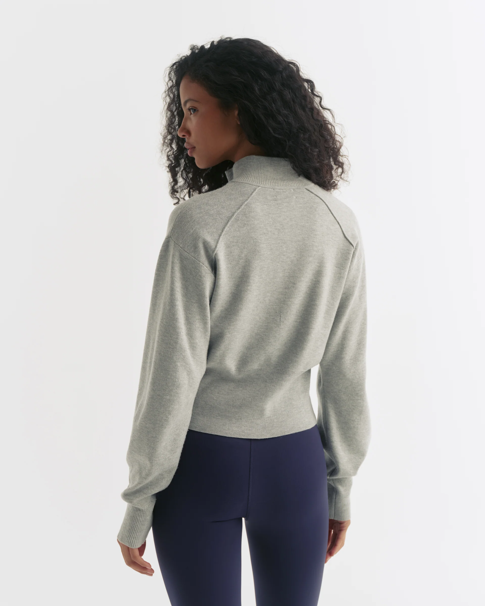 Knit Full Zip Funnel Neck Sweatshirt - Grey Melange - Image 2
