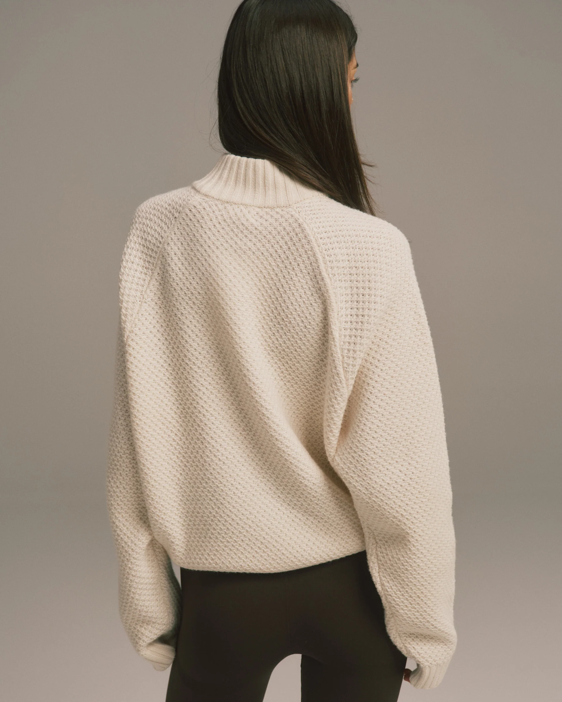 Knit Full Zip Funnel Neck Sweatshirt - Marshmallow White - Image 2