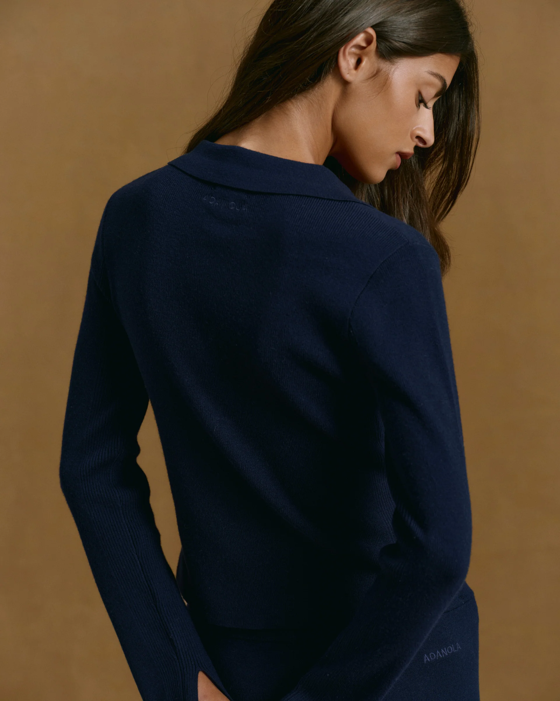 Knit Long Sleeve Button Up Top - Navy Blue - Image 2
