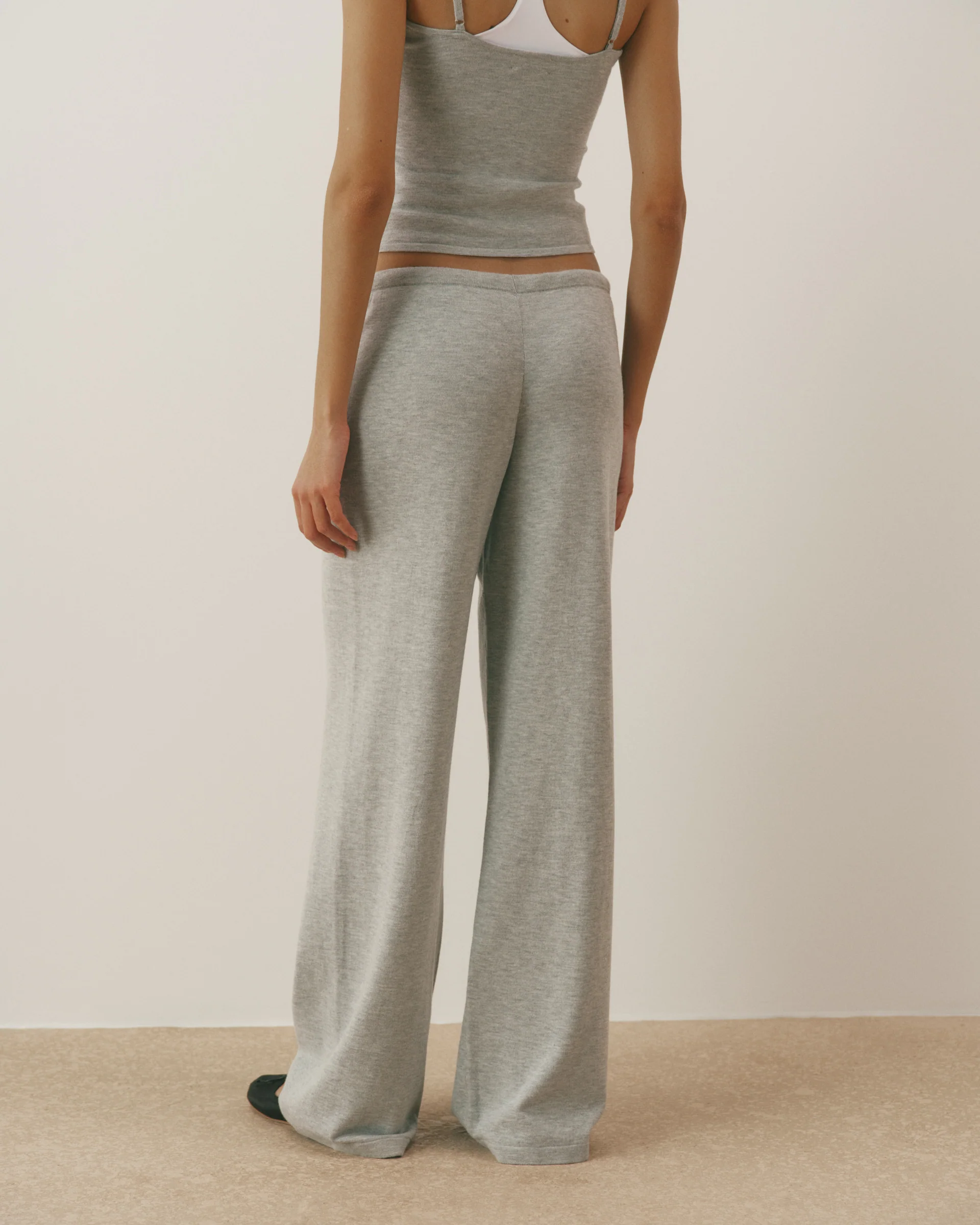 Knit Low Rise Straight Leg Pants - Grey Melange - Image 2