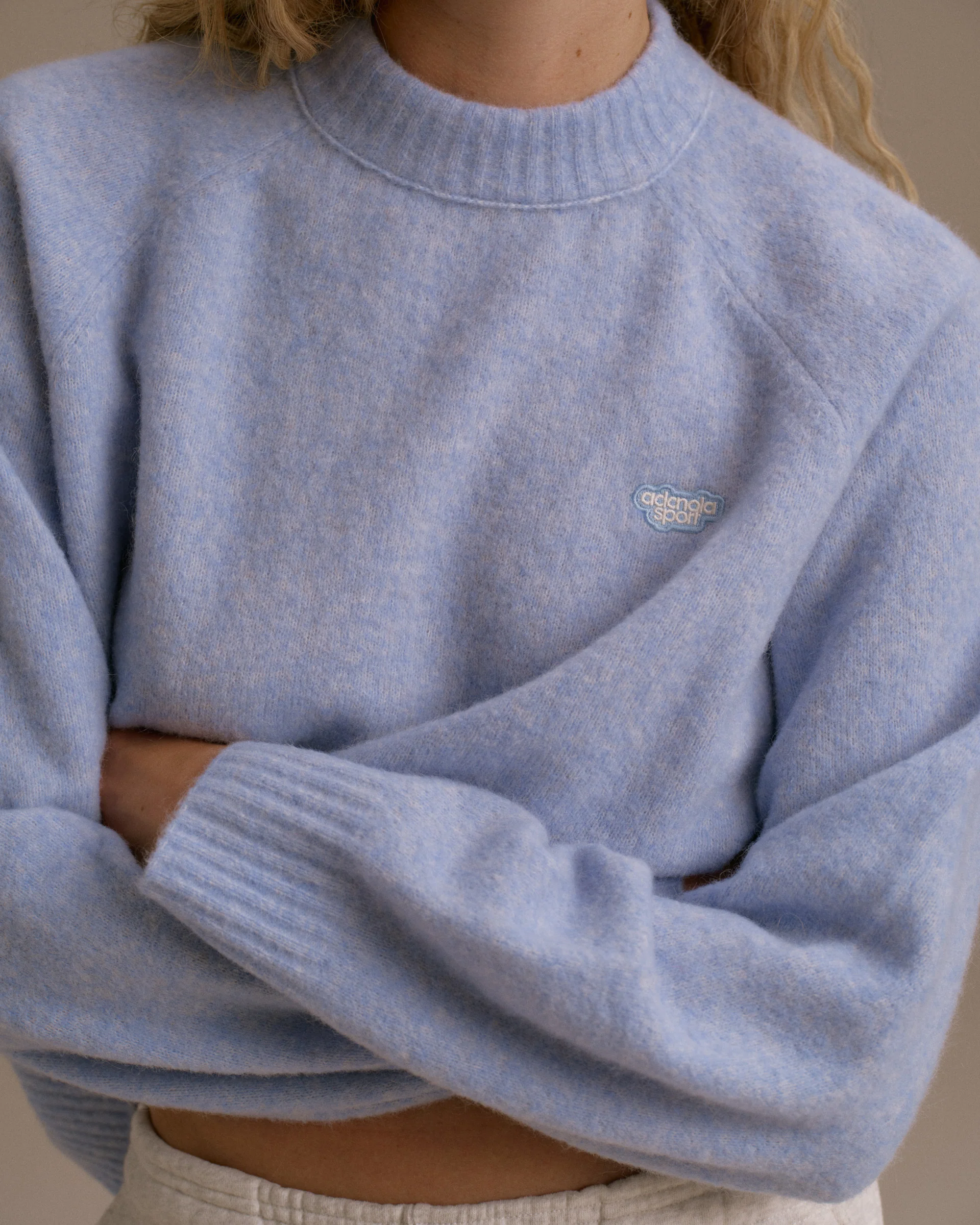 Knit Oversized Crew Sweatshirt - Baby Blue - Image 3