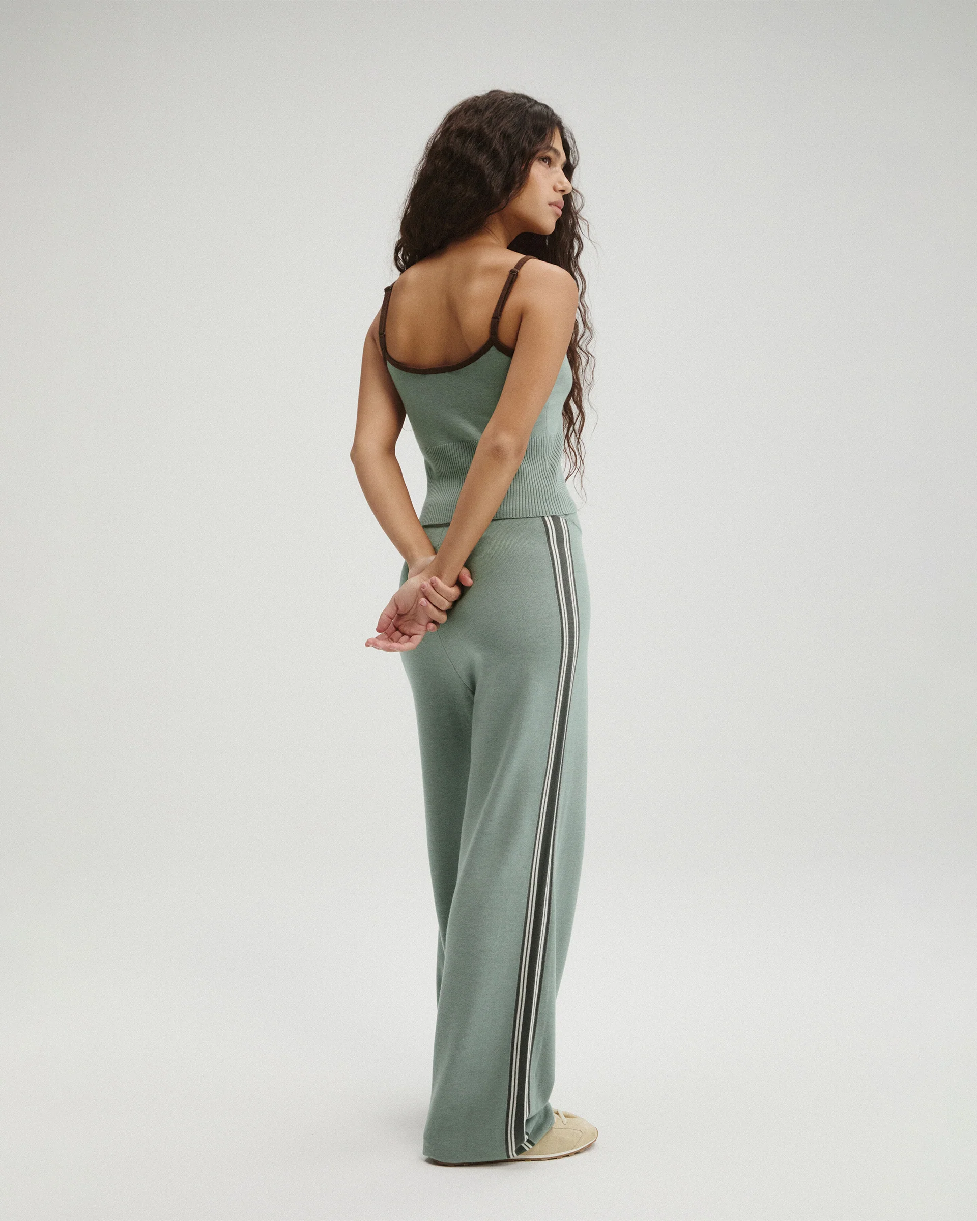 Knit Stripe Straight Leg Trousers - Cloud Blue - Image 2