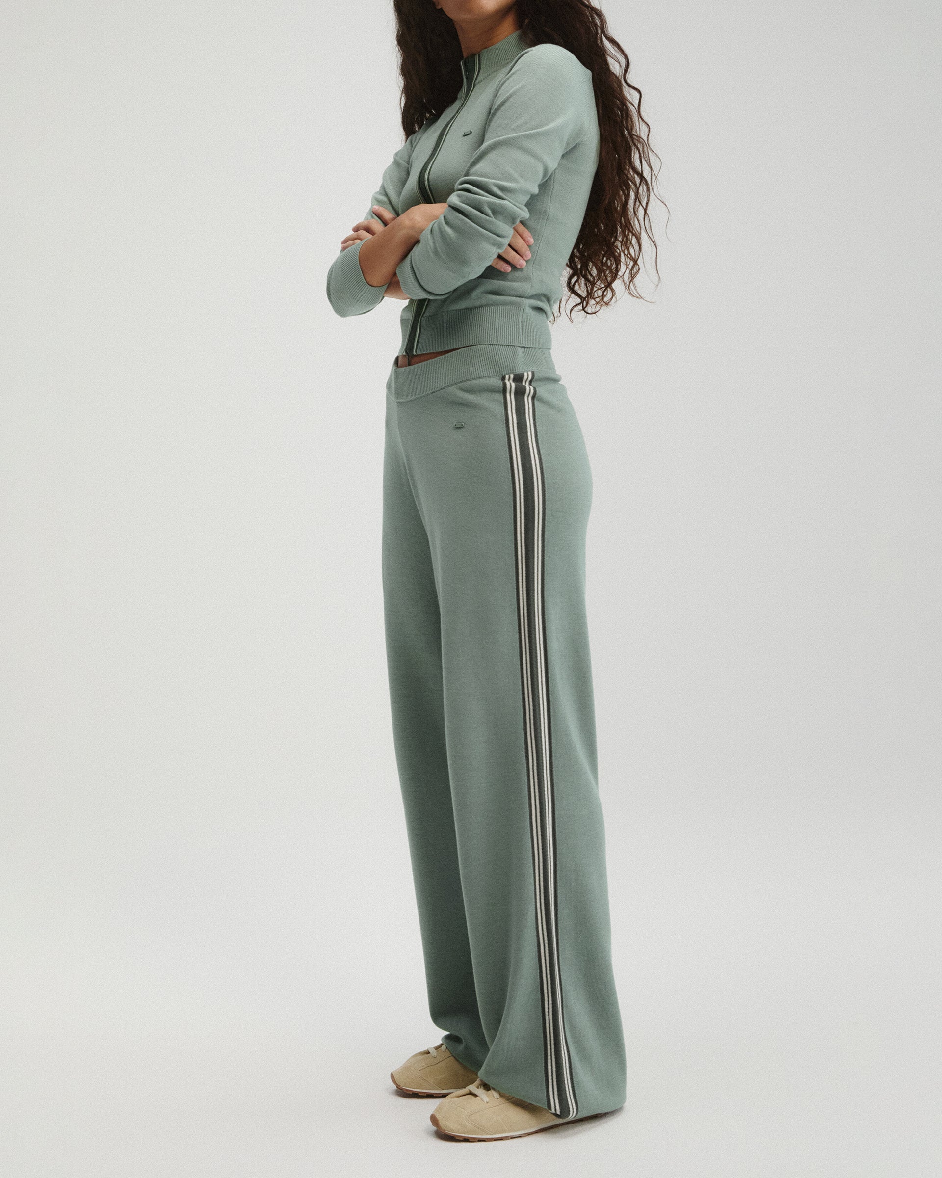 Knit Stripe Straight Leg Trousers - Cloud Blue - Image 4