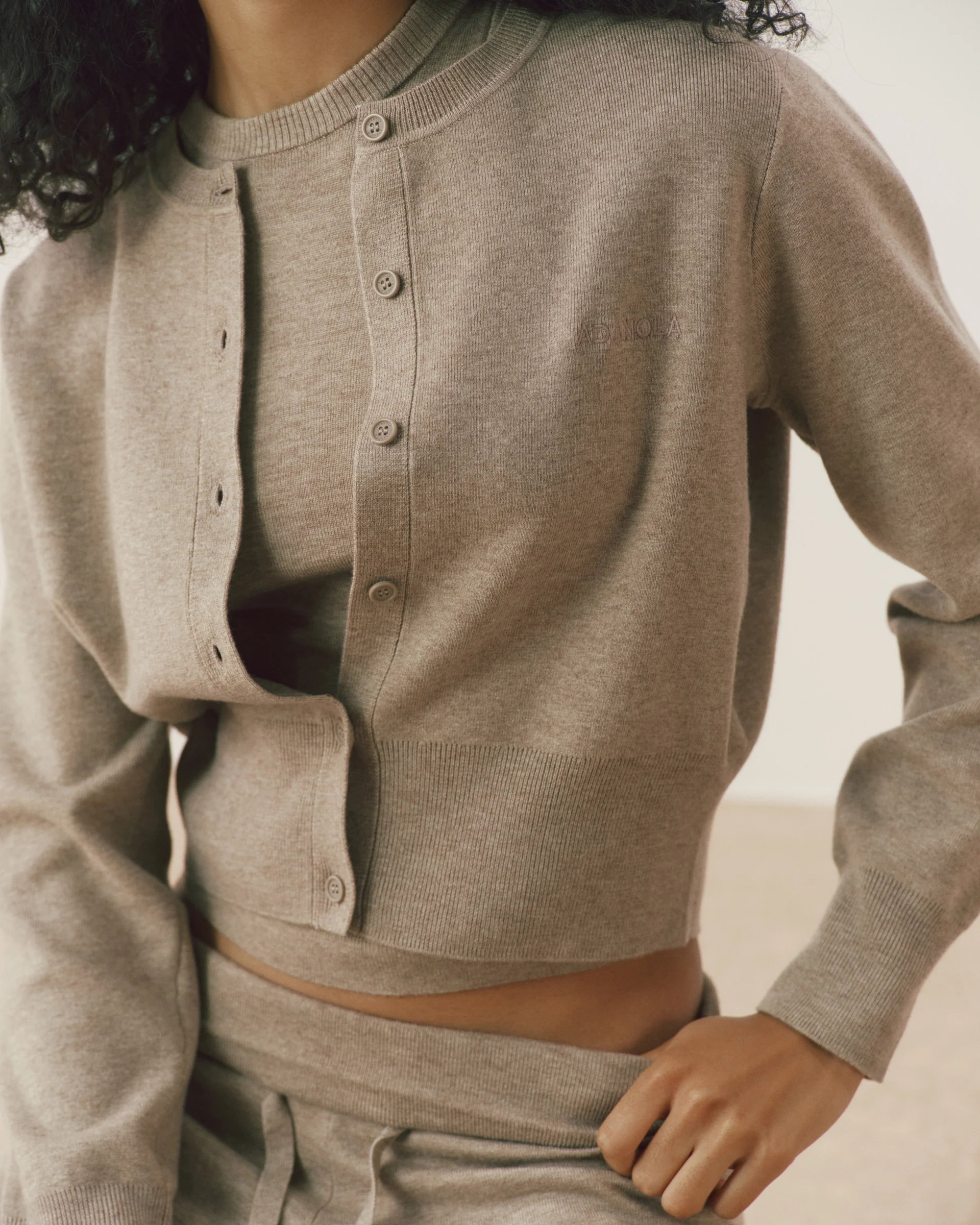 Knit Twinset Button Up Top - Sand - Image 3
