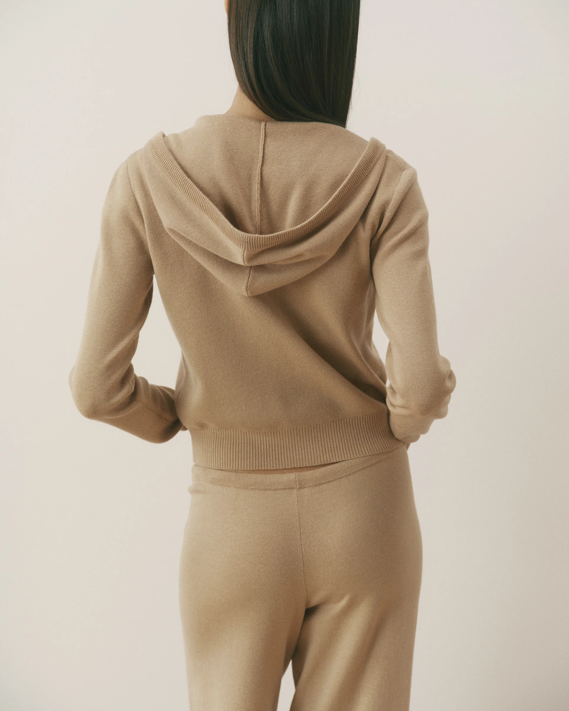 Knit Zip Through Hoodie - Almond - Image 2