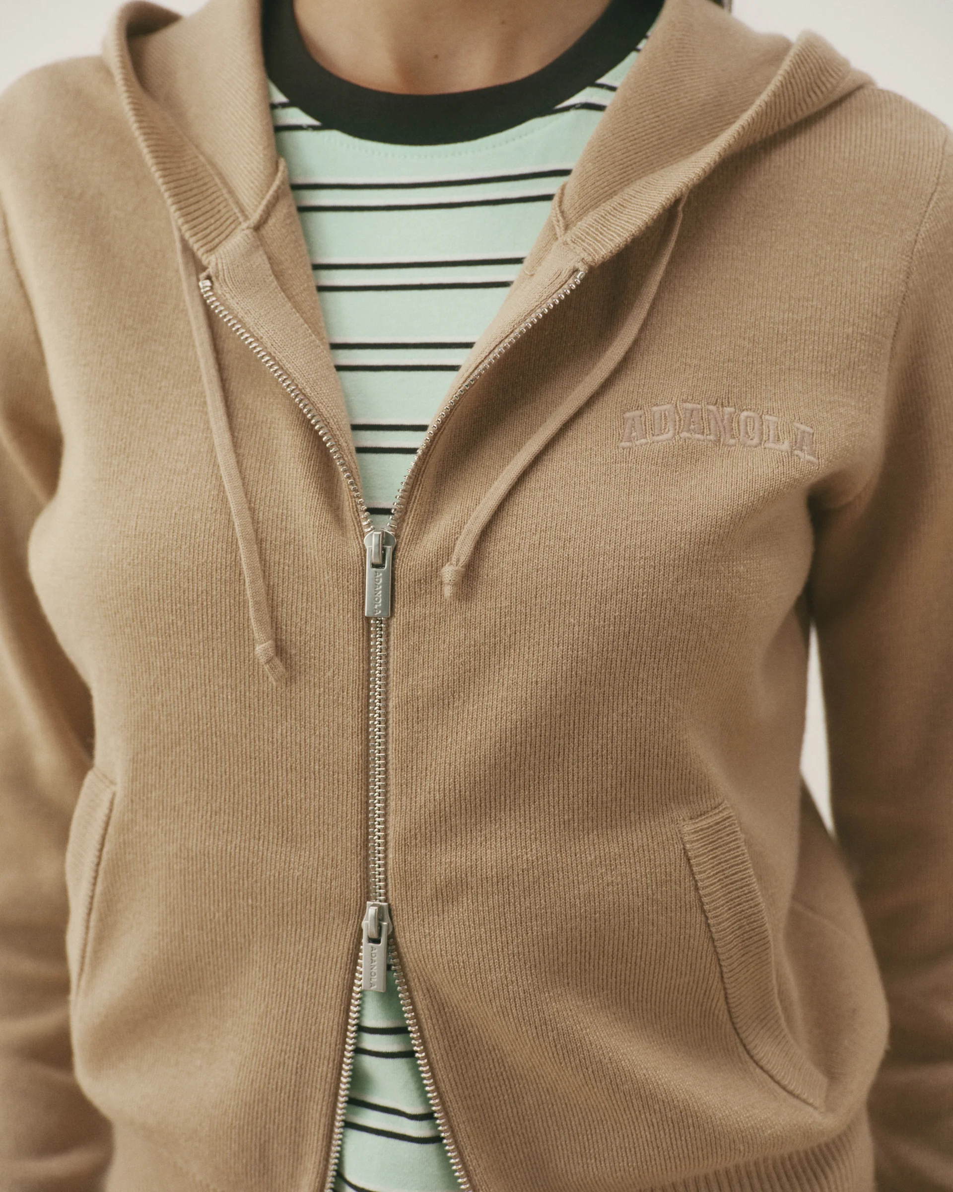 Knit Zip Through Hoodie - Almond - Image 3
