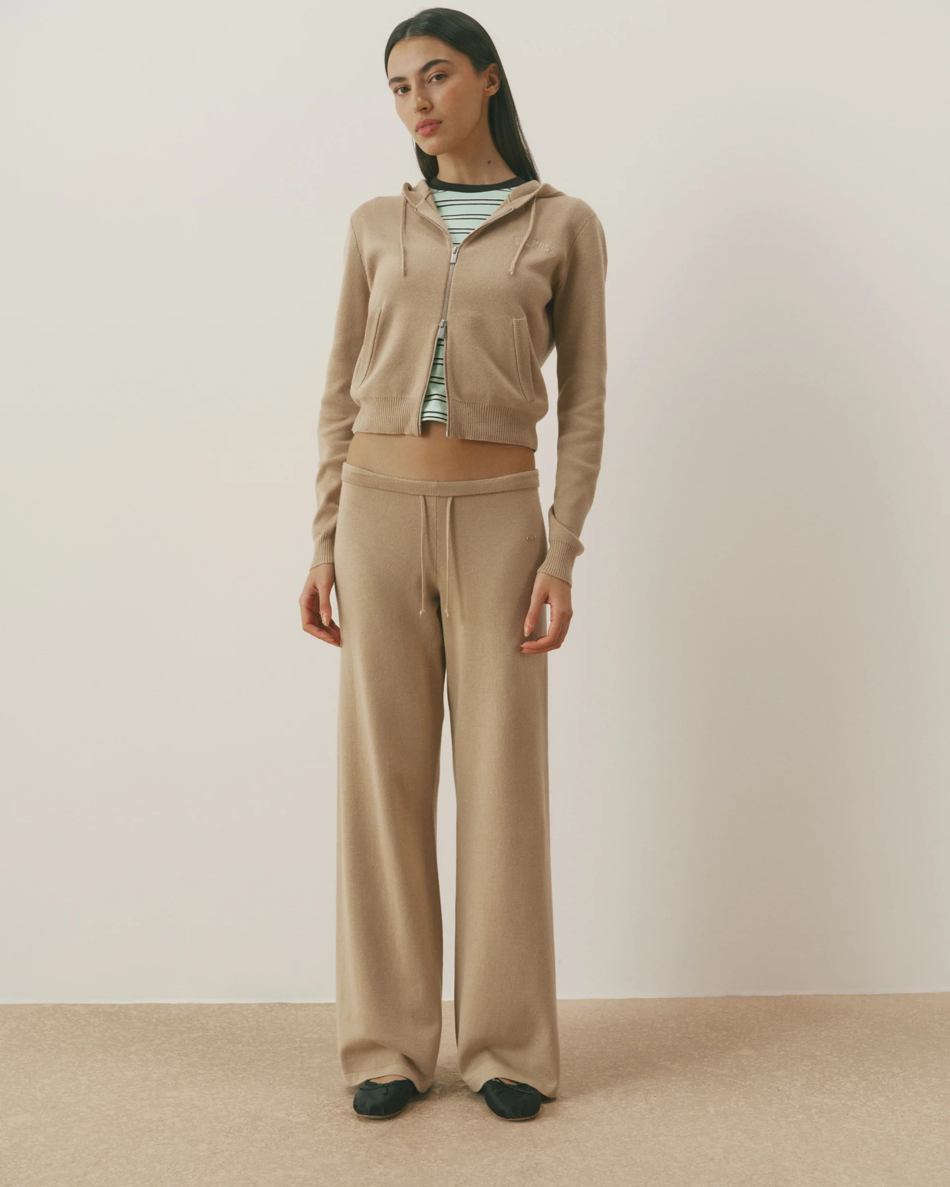 Knit Zip Through Hoodie - Almond - Image 4
